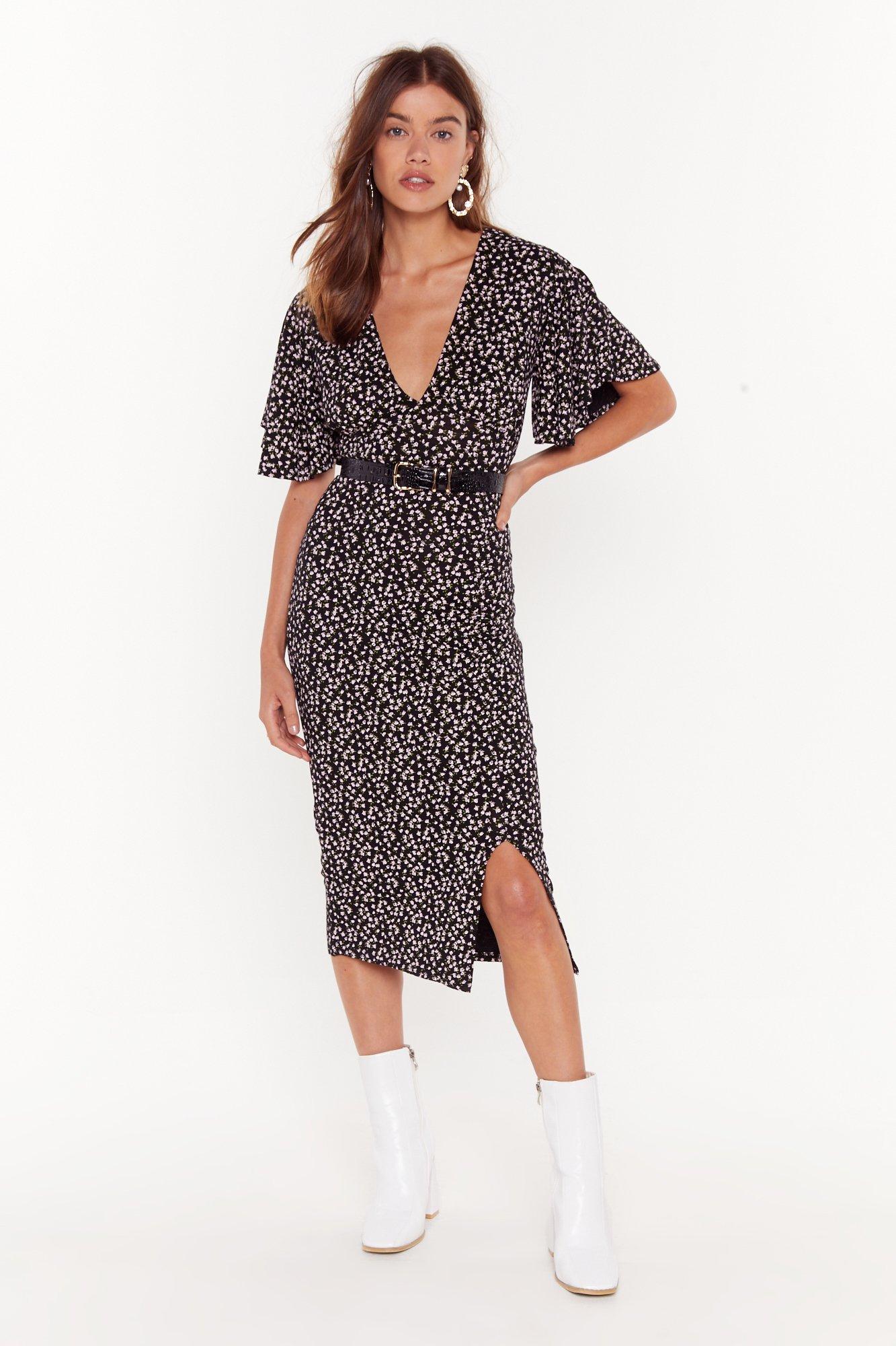 floral midi dress black