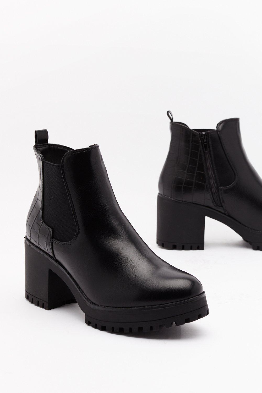 black faux leather chelsea boots