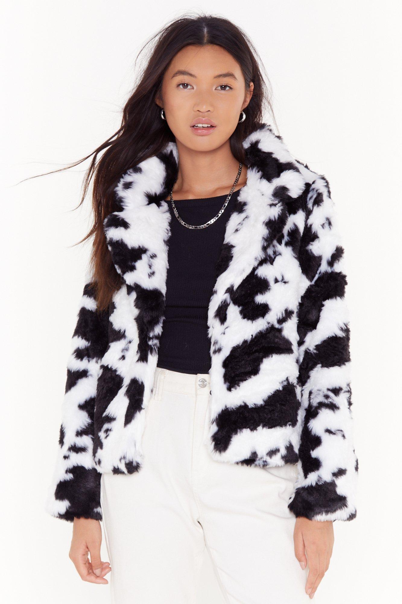 black and white fur jacket