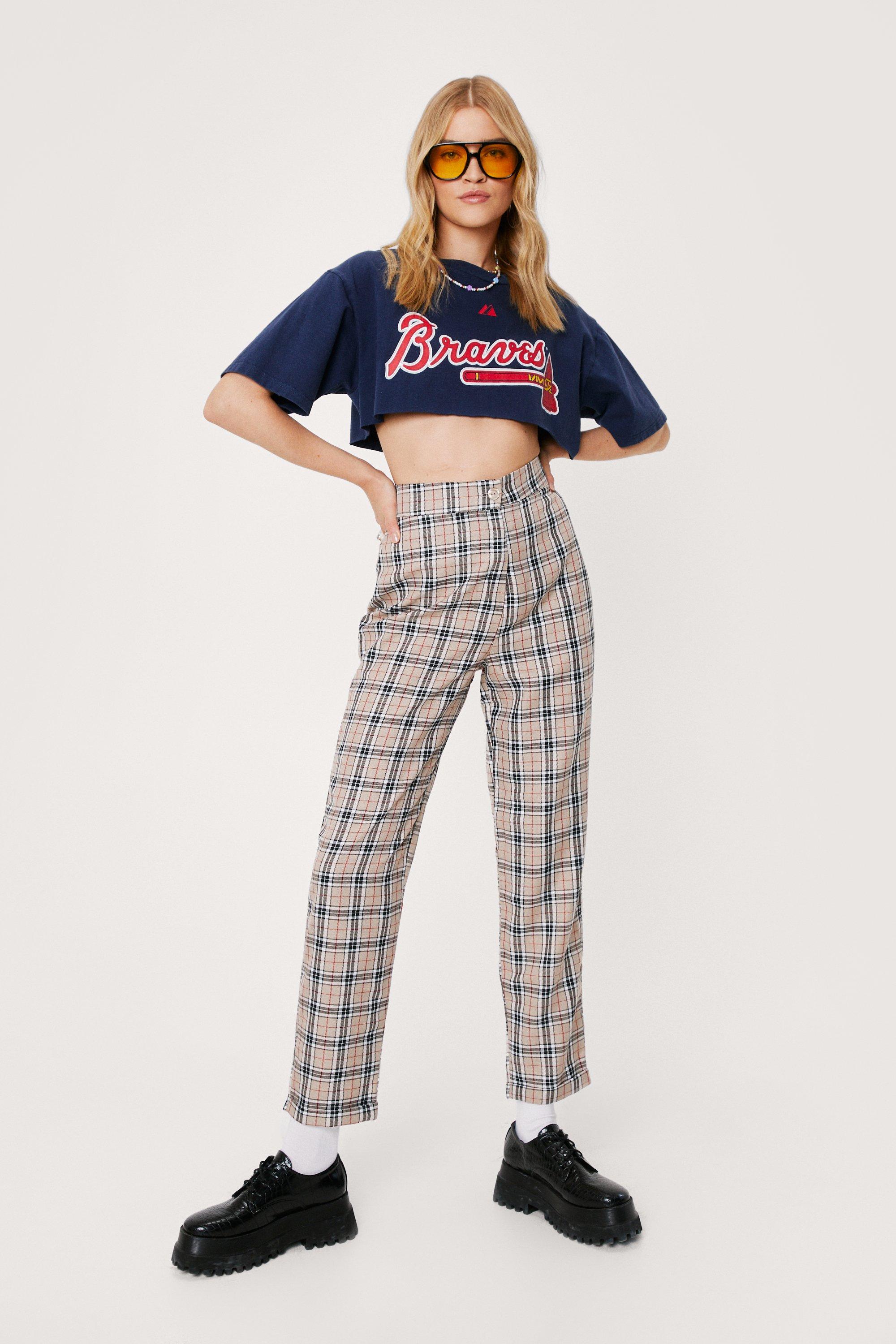 high waisted check trousers