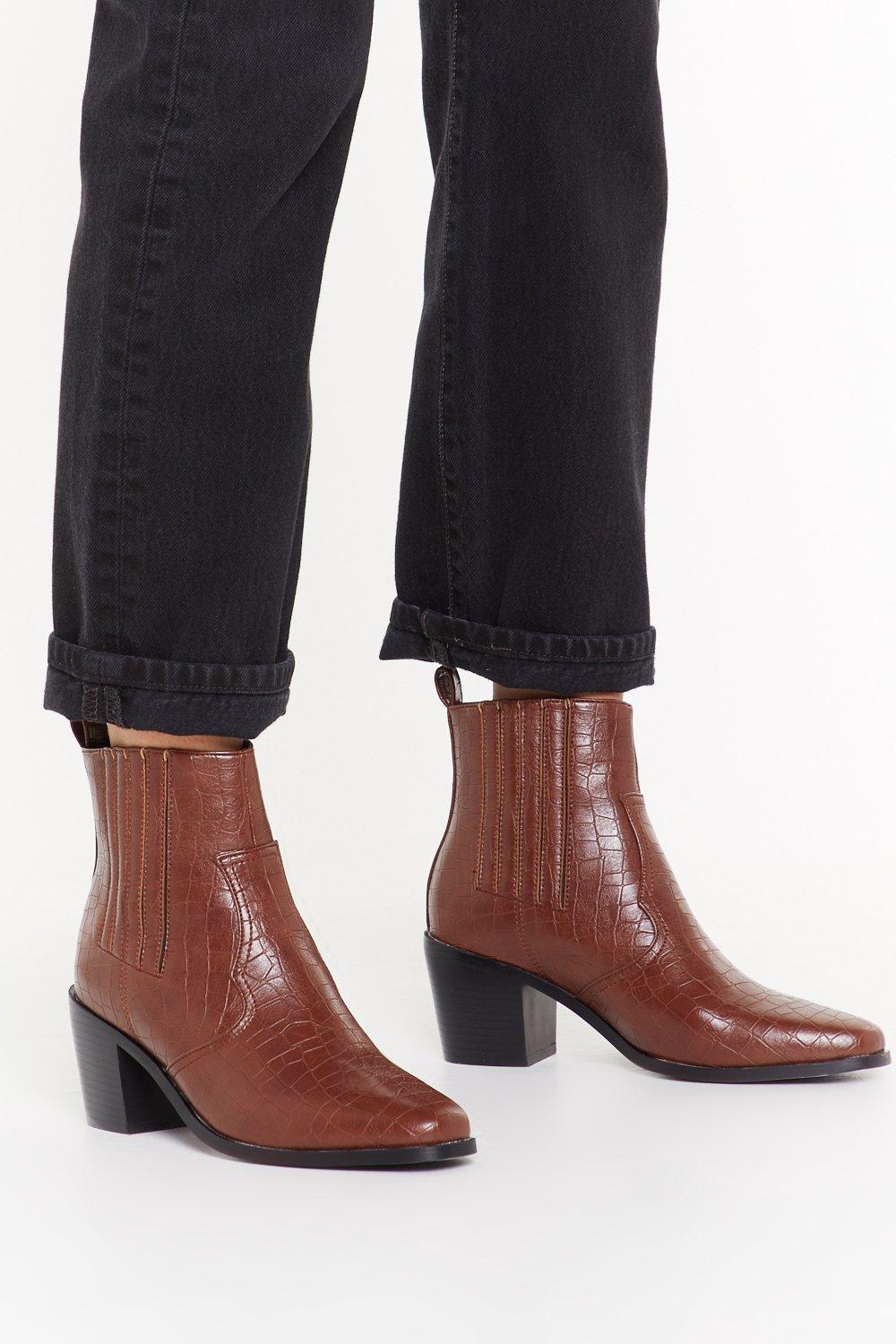 croc leather boots