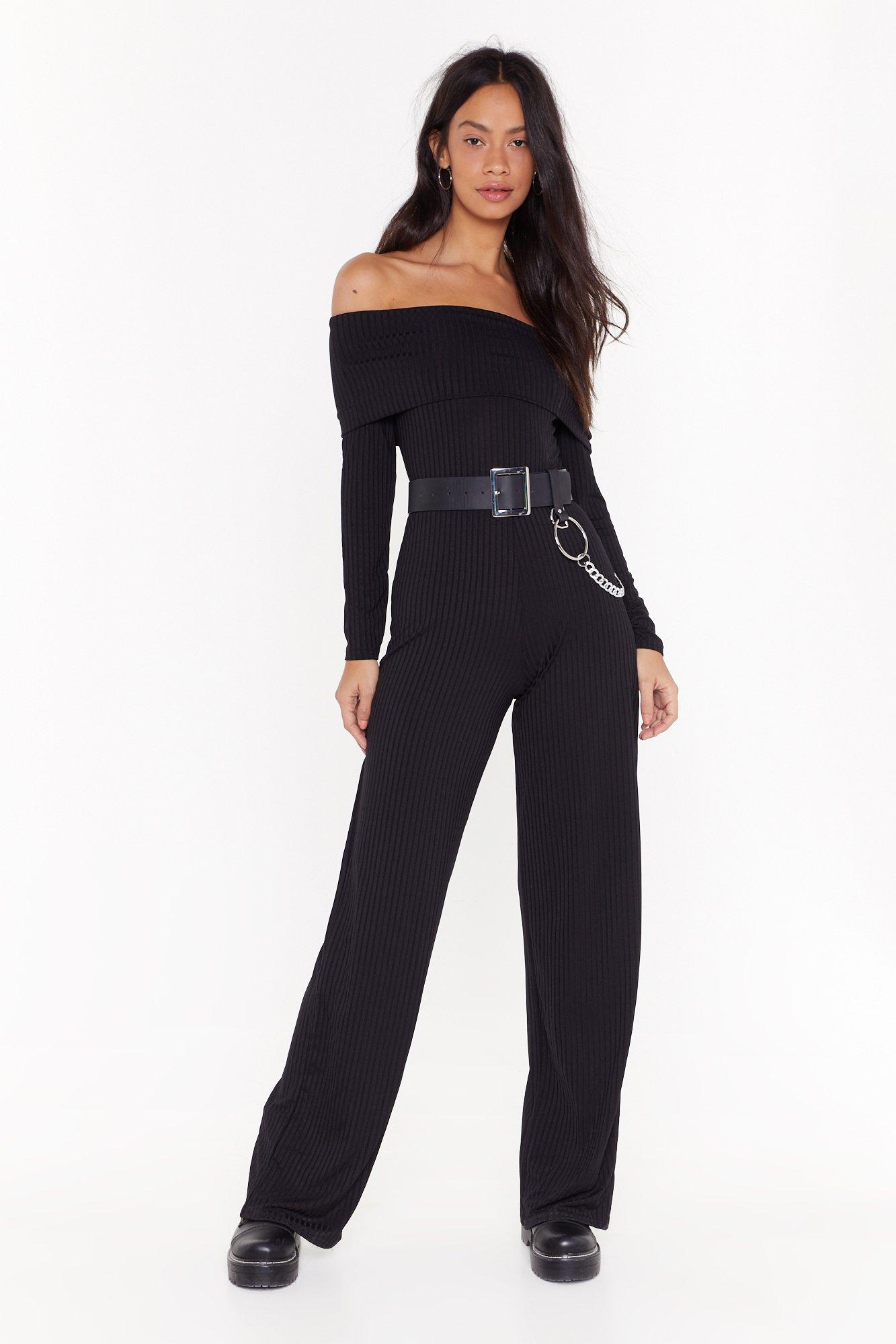 black ribbed wide leg jumpsuit