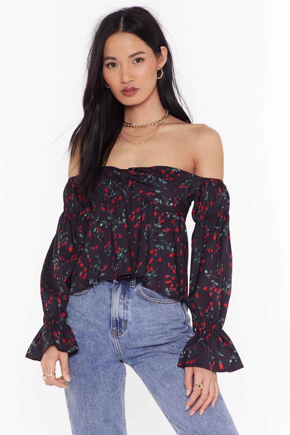 black floral off the shoulder top