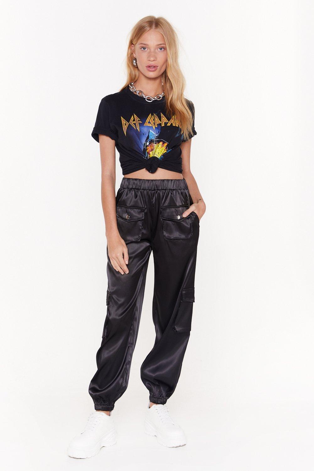 black satin cargo pants