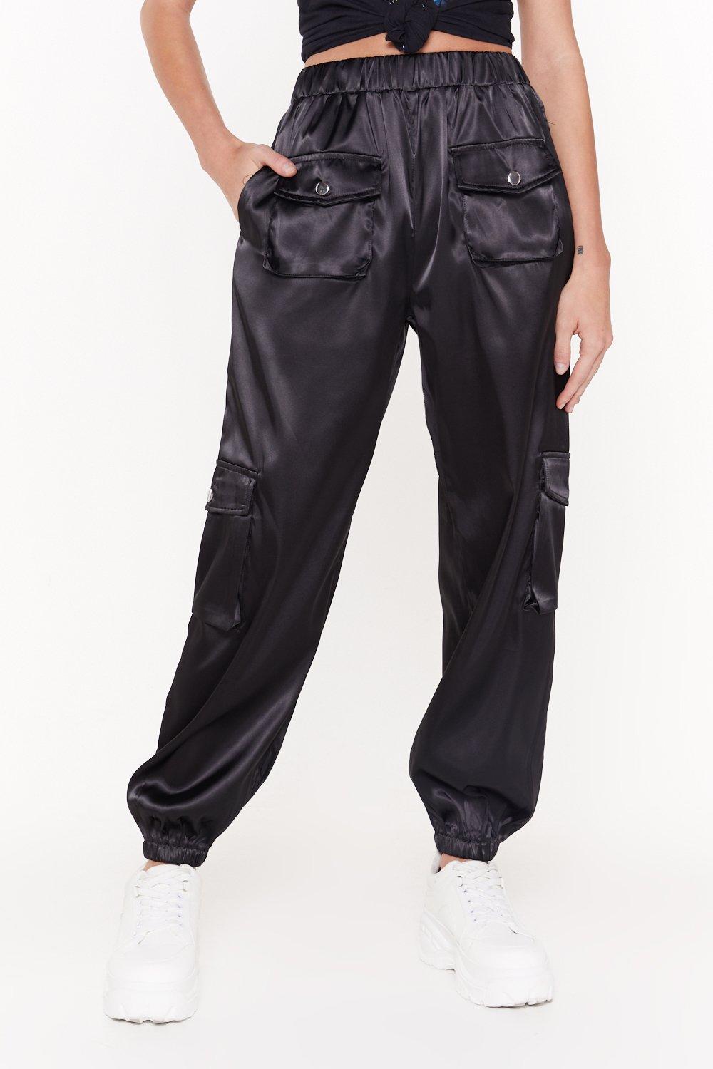 black satin cargo pants