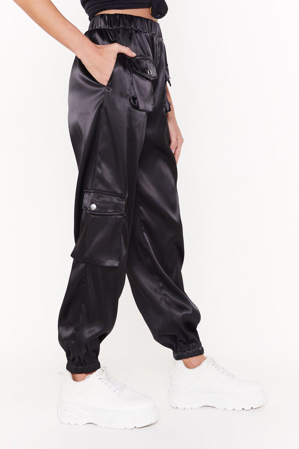 black satin utility trousers