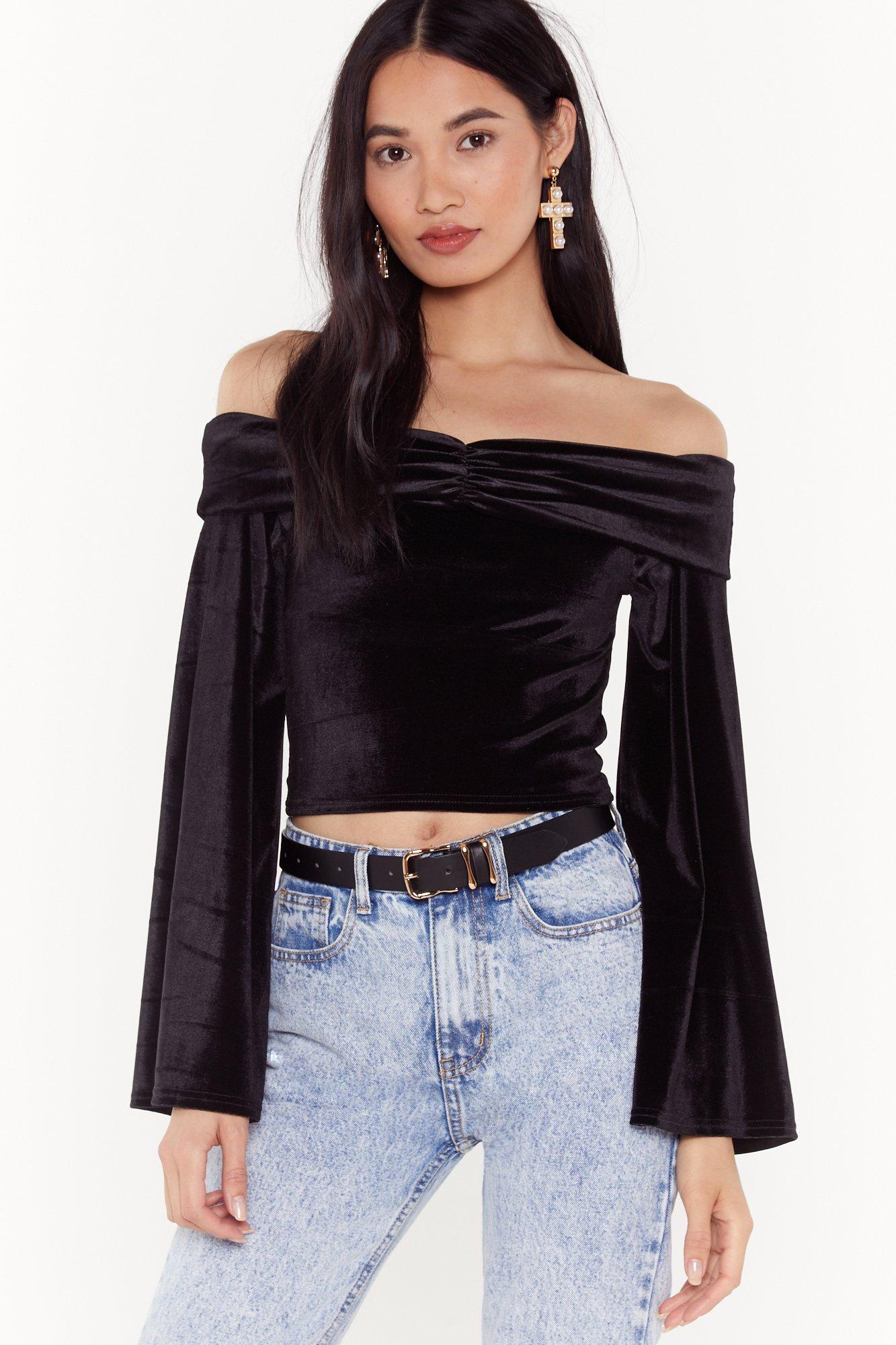 black velvet off the shoulder top