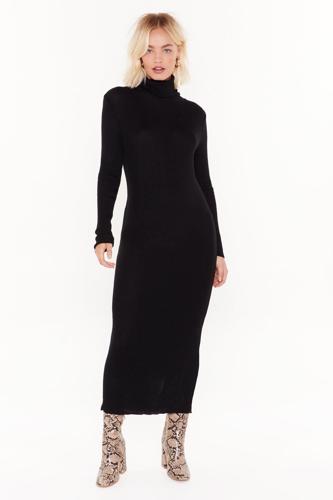 knitted black midi dress