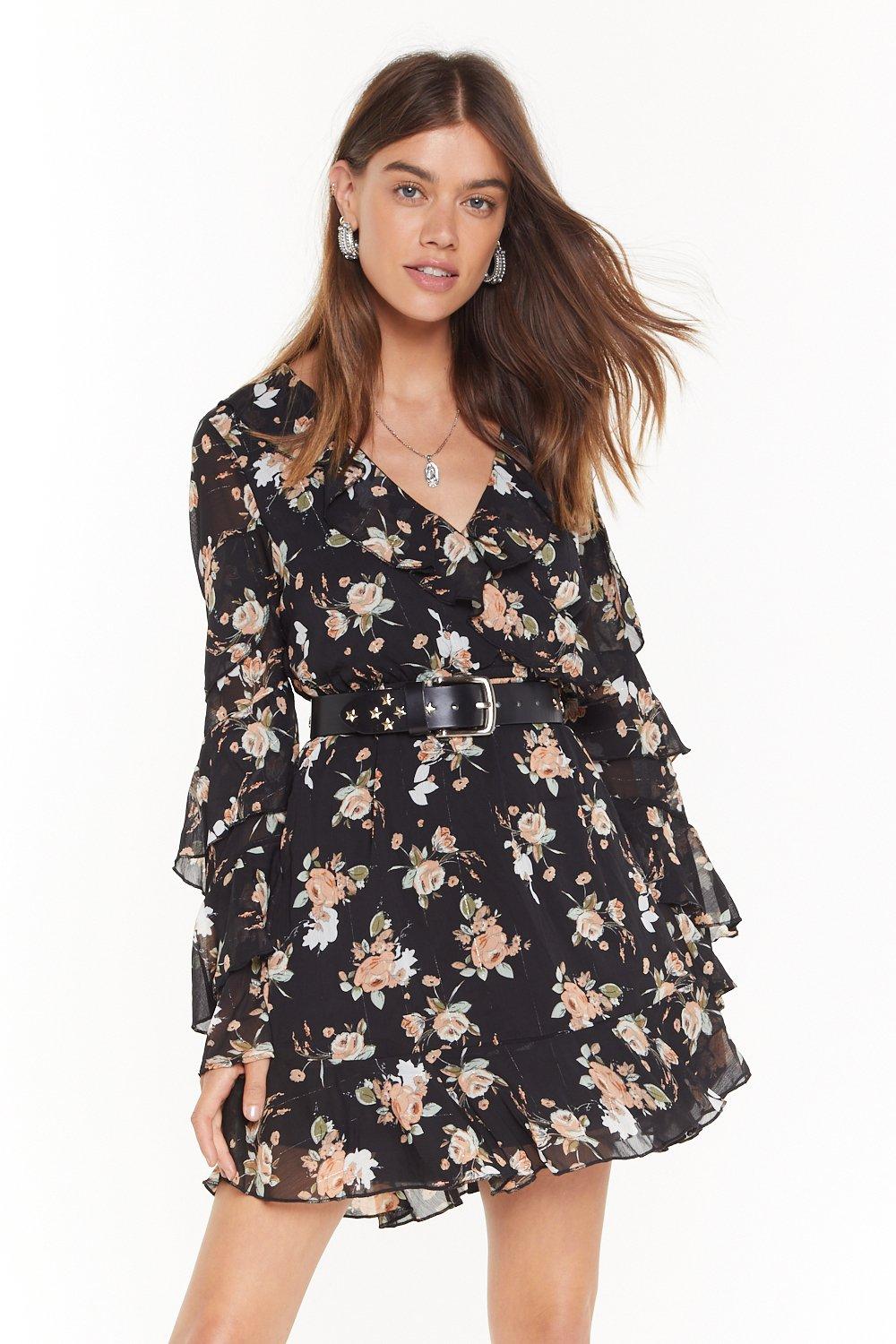 chiffon floral wrap dress