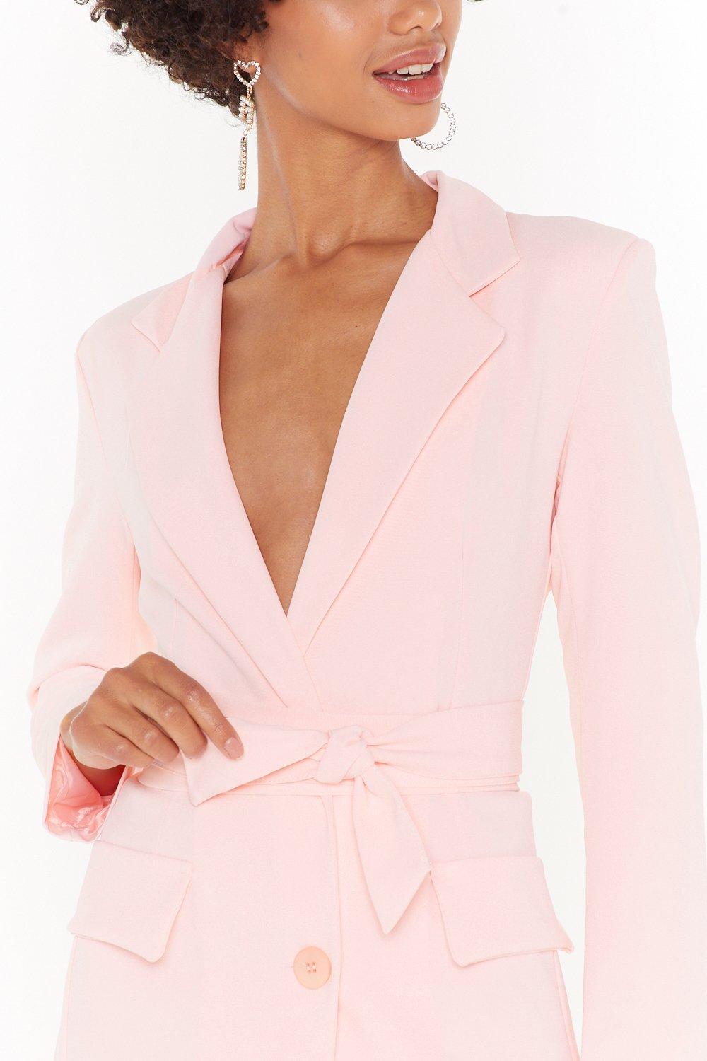 pink blazer dress with belt