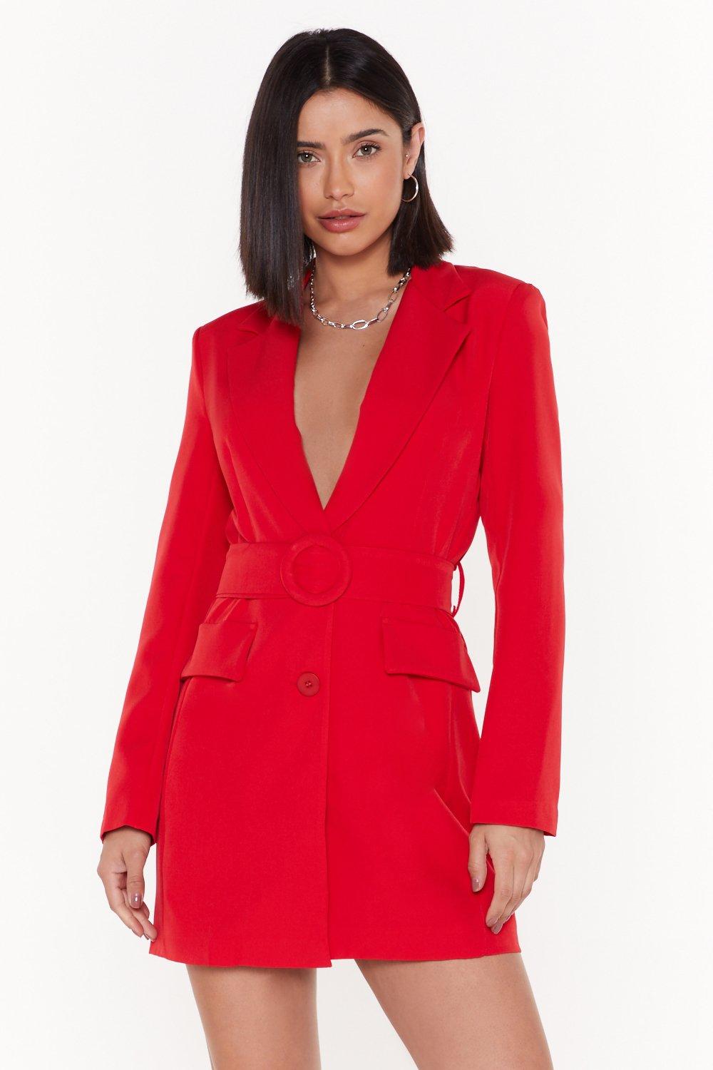 red belted blazer dress