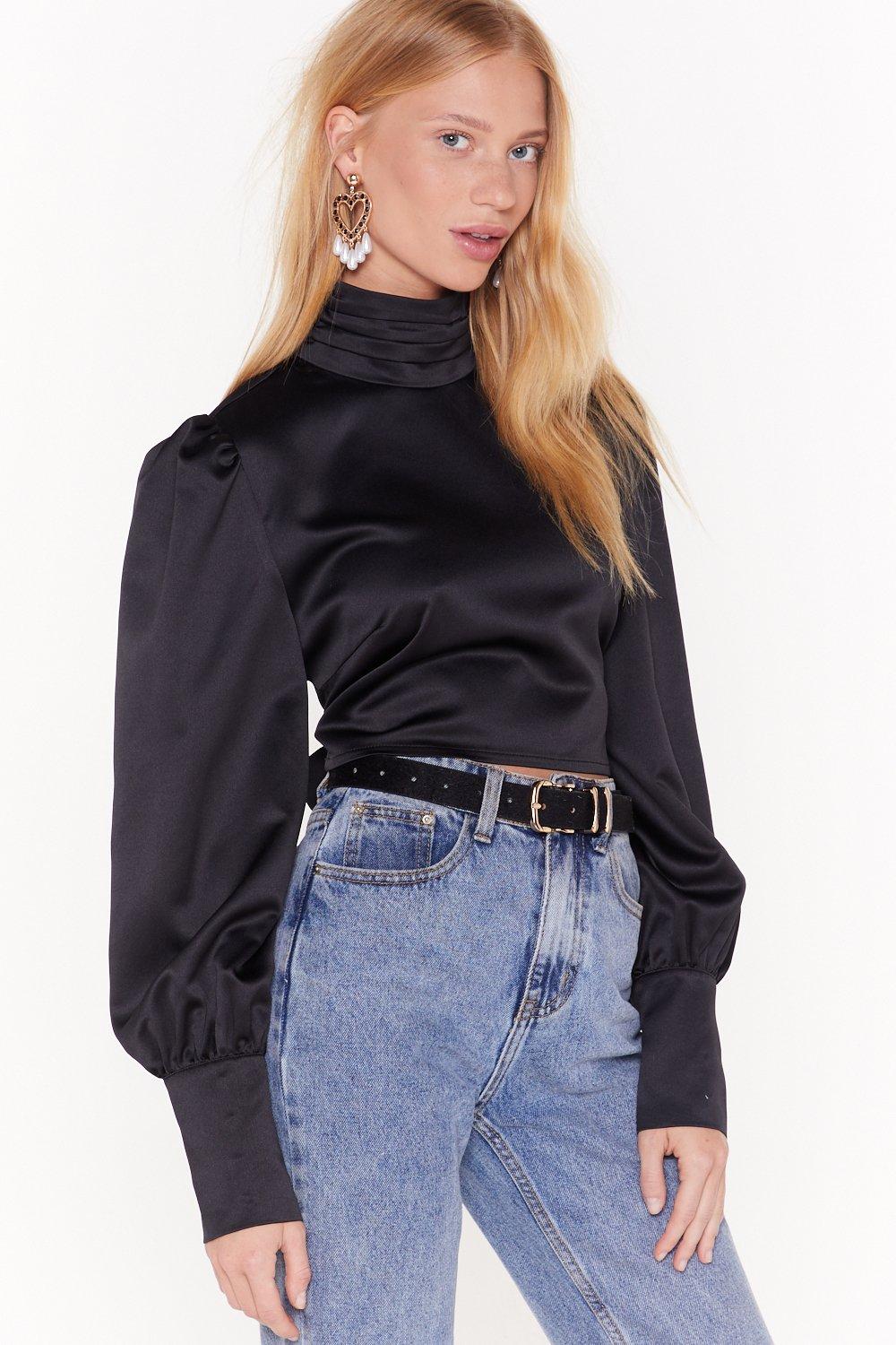 black satin high neck blouse