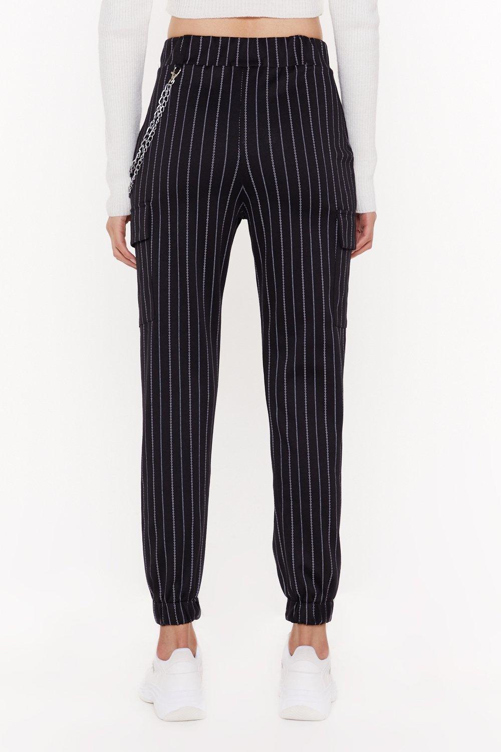 black pinstripe joggers