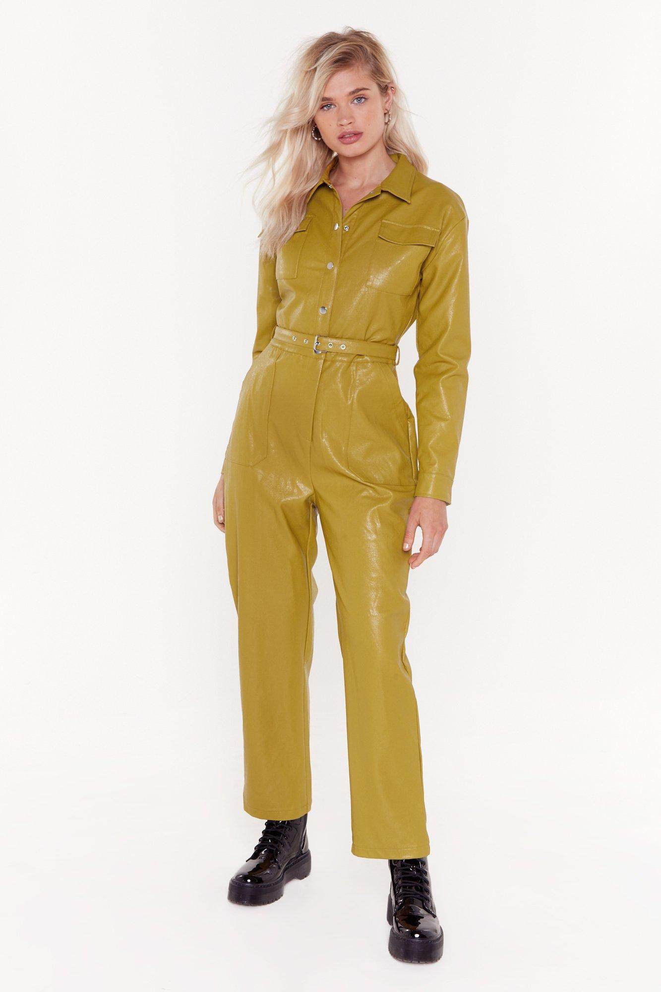 yellow leather jumpsuit