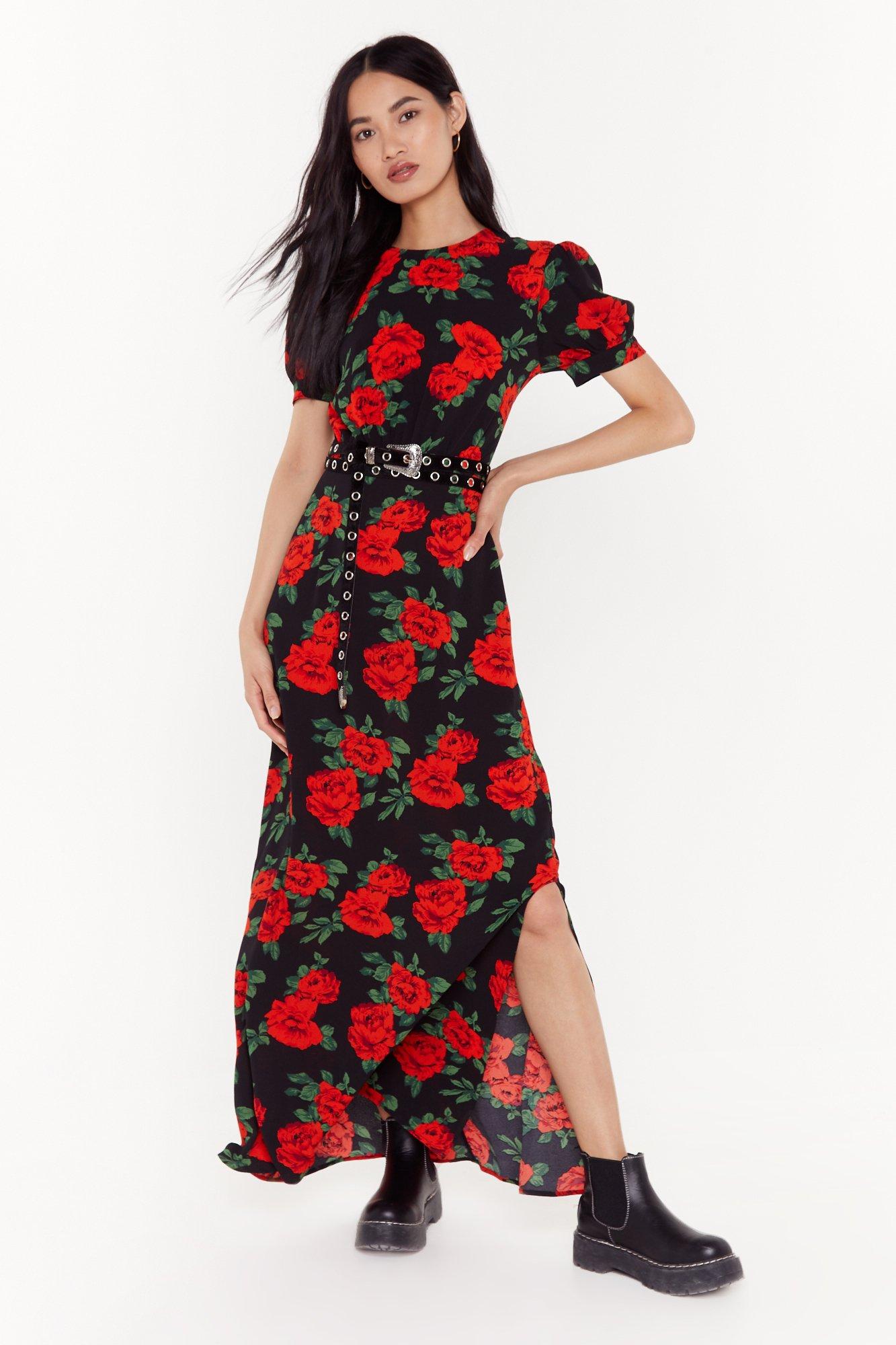 red rose floral dress