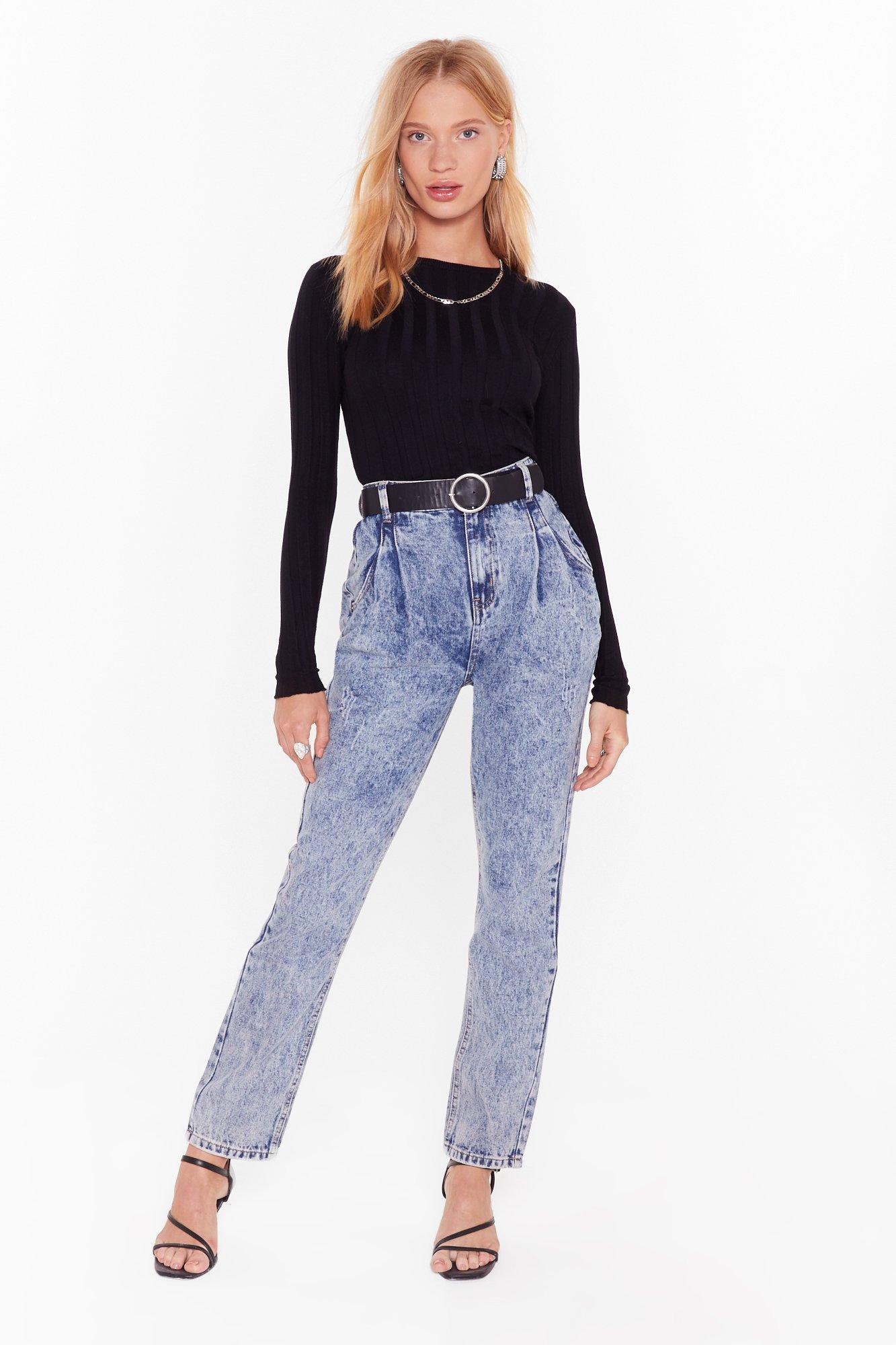 pleated acid wash jeans