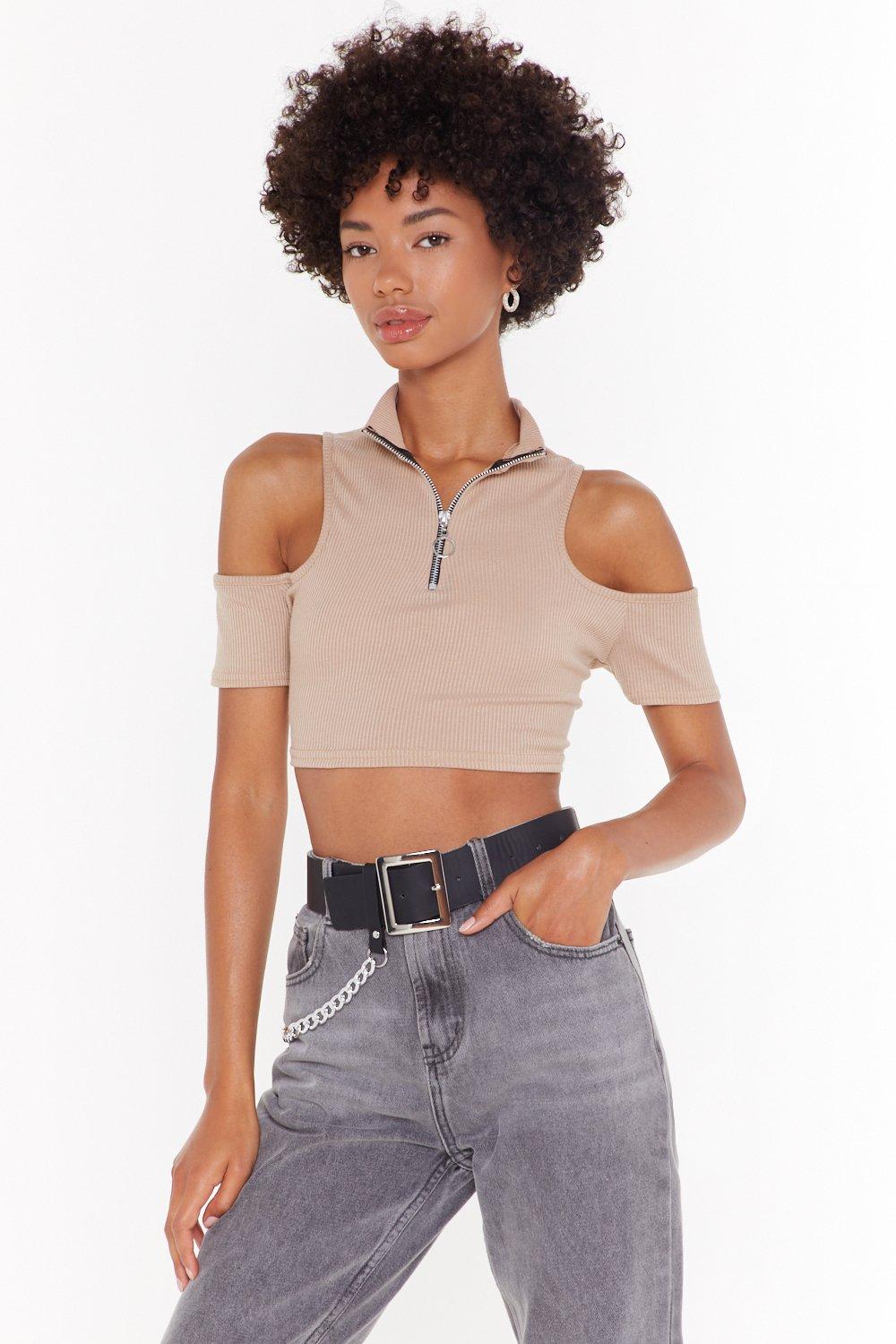 cold shoulder zipper top