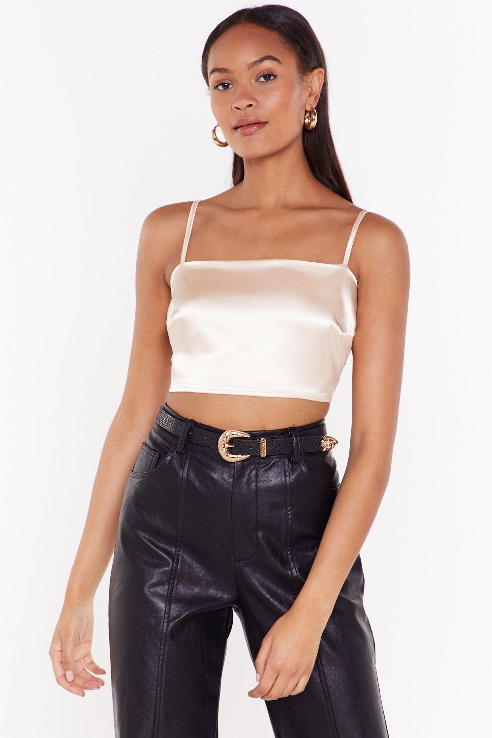 back at it satin crop top