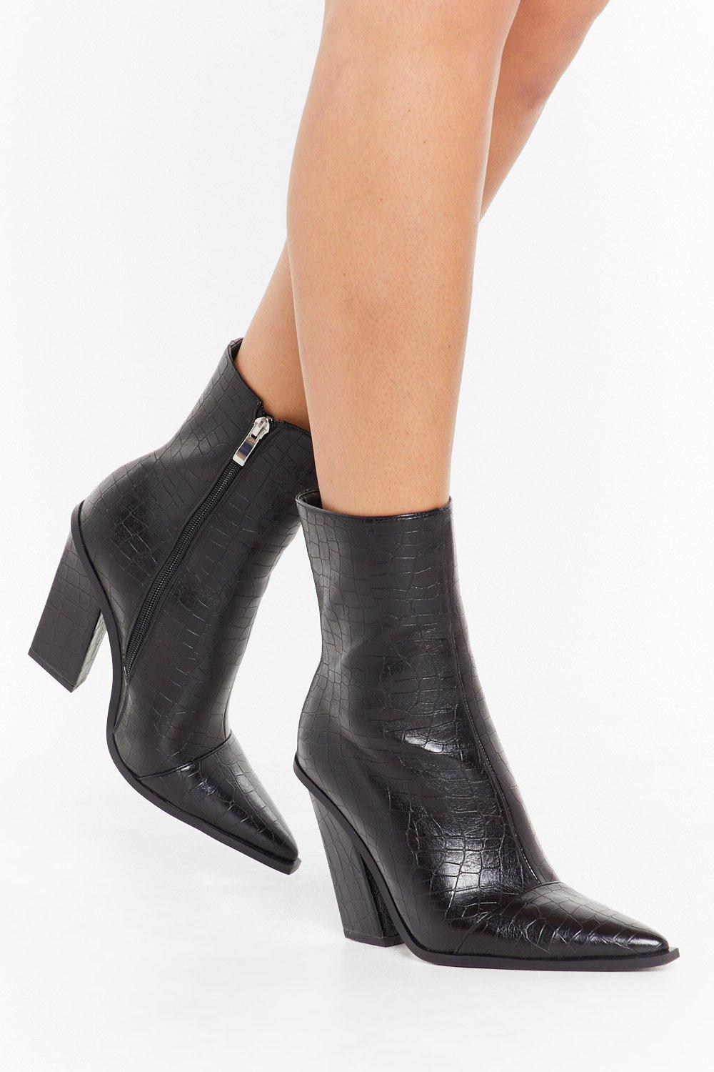 black leather ankle boots pointed toe