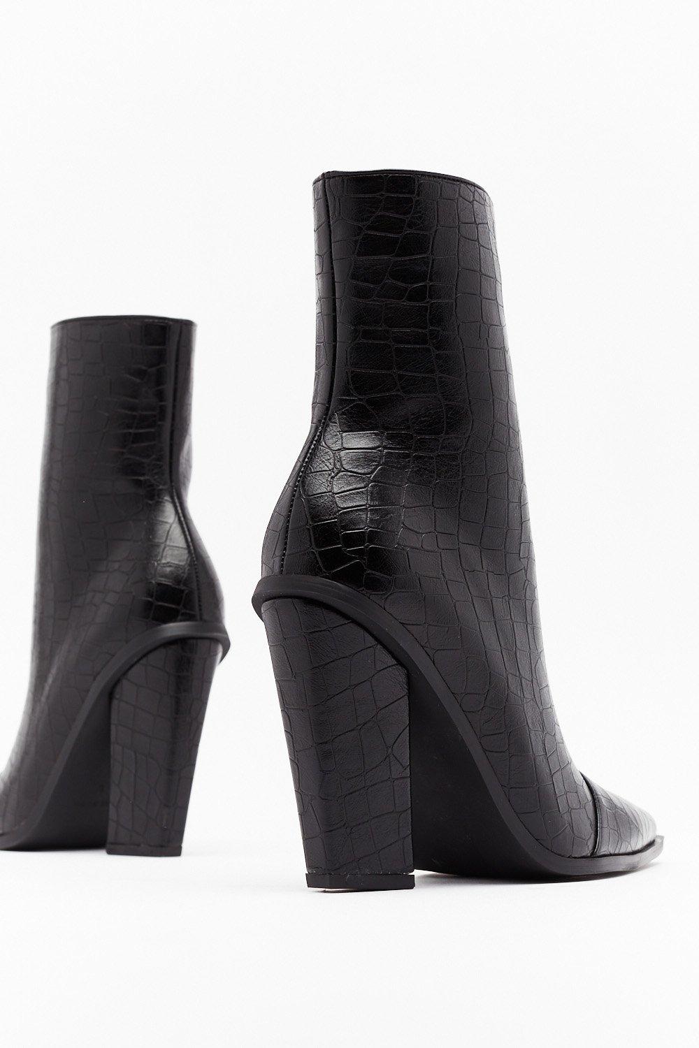 black mock croc ankle boots