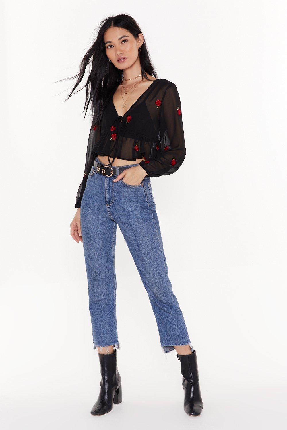 black sheer top with roses