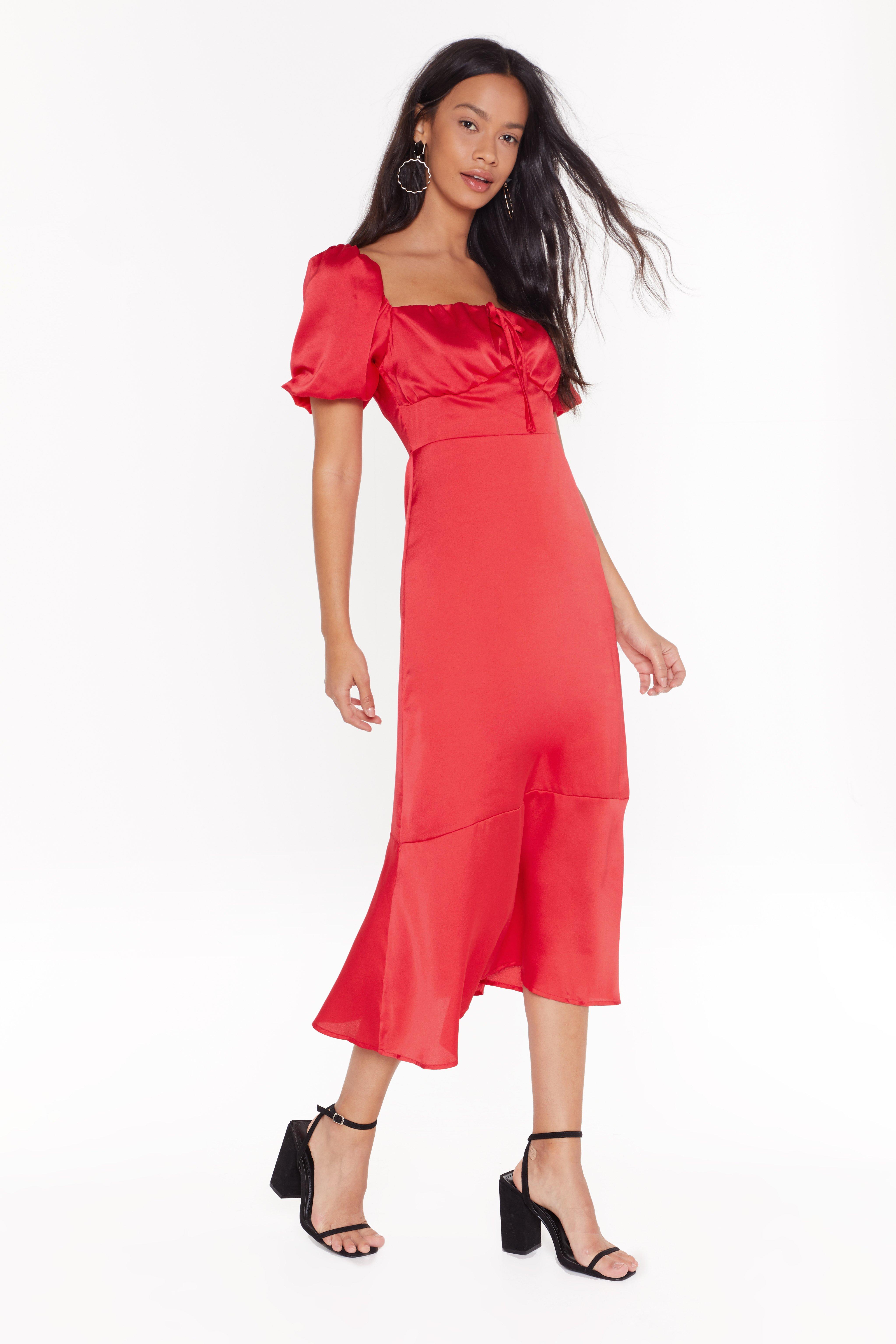 red square neck midi dress