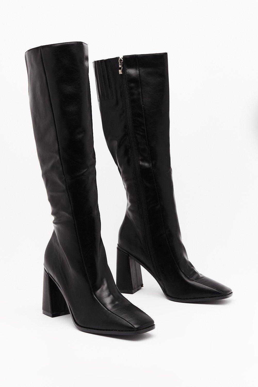 black leather boots square toe