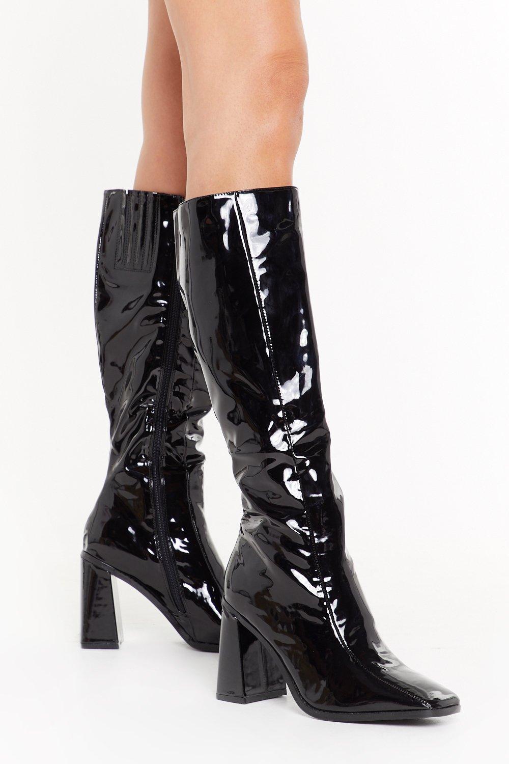 knee high boots patent leather