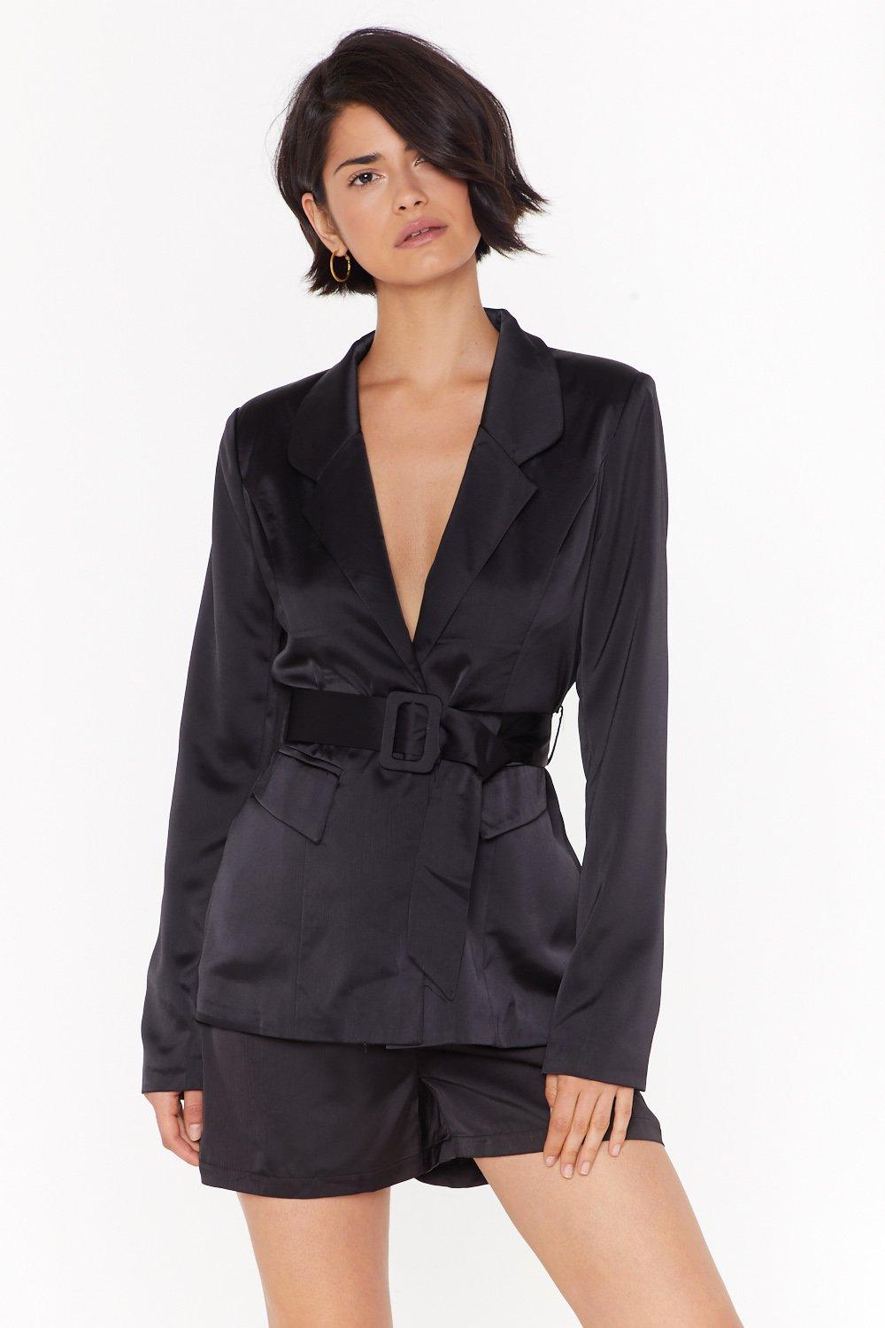 satin belted blazer dress