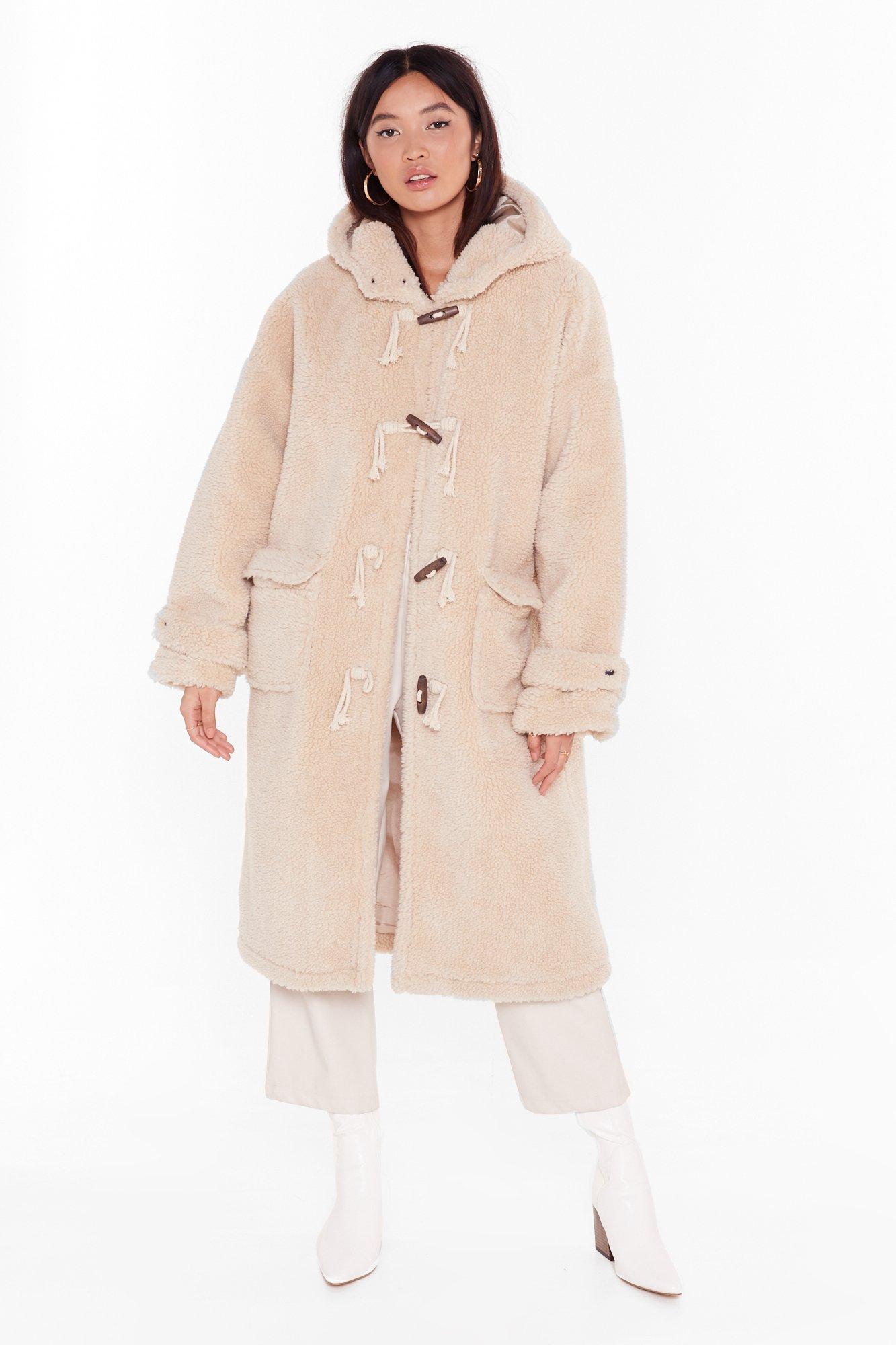 faux shearling coat with hood