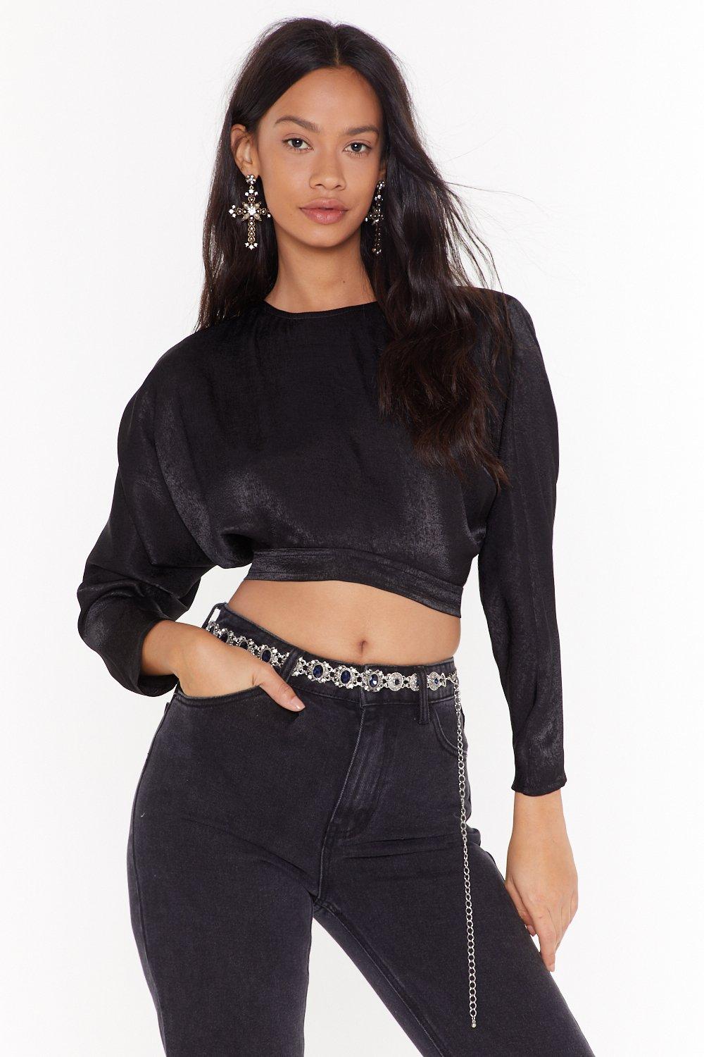 satin open back blouse