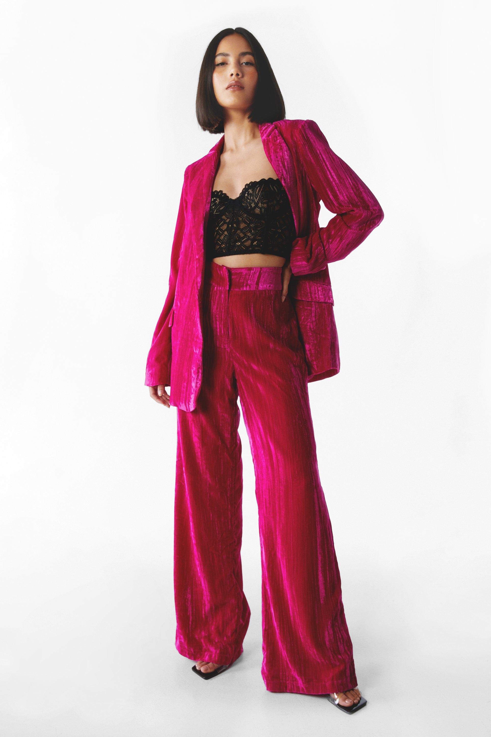 hot pink pant suit