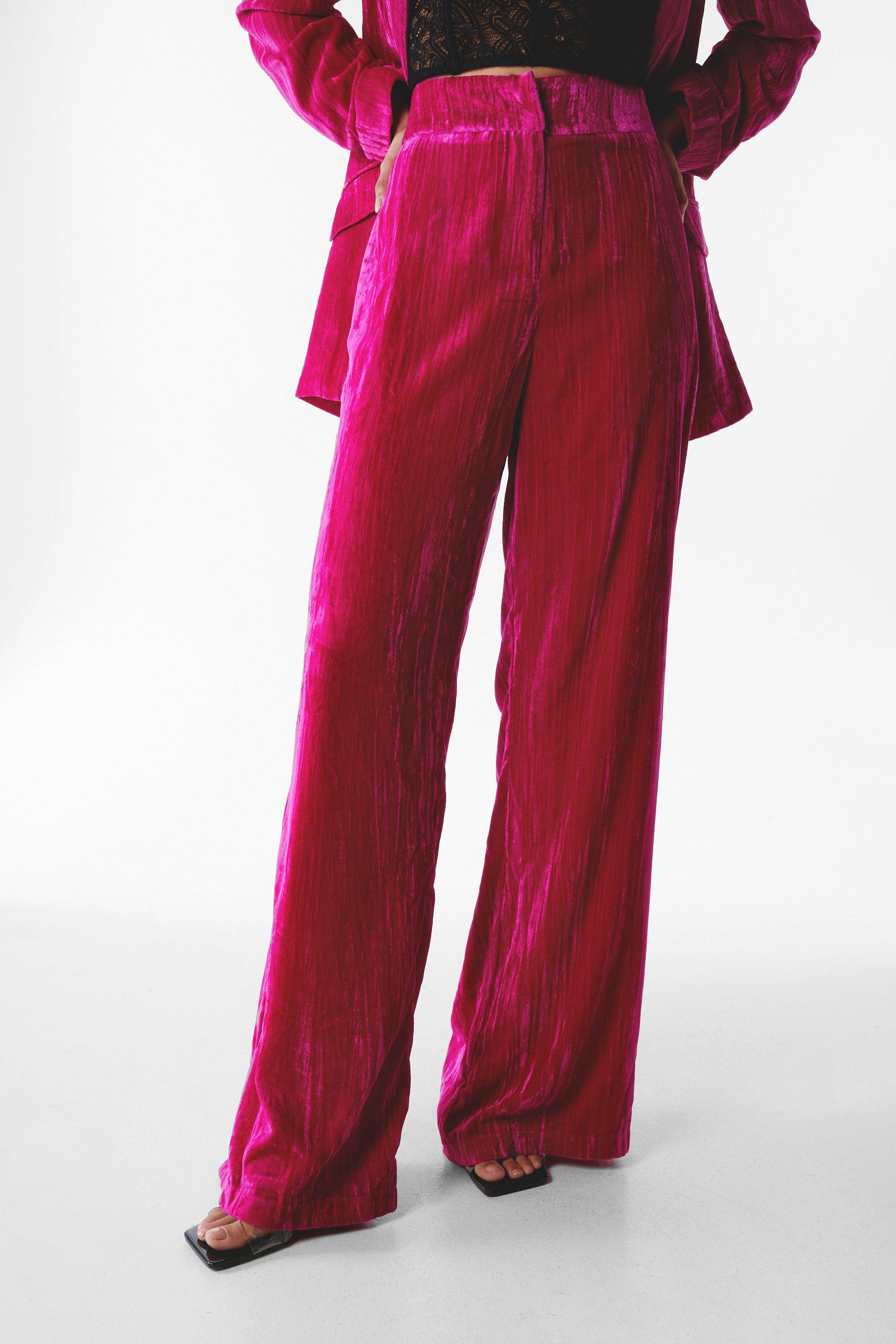 pink velvet flare pants