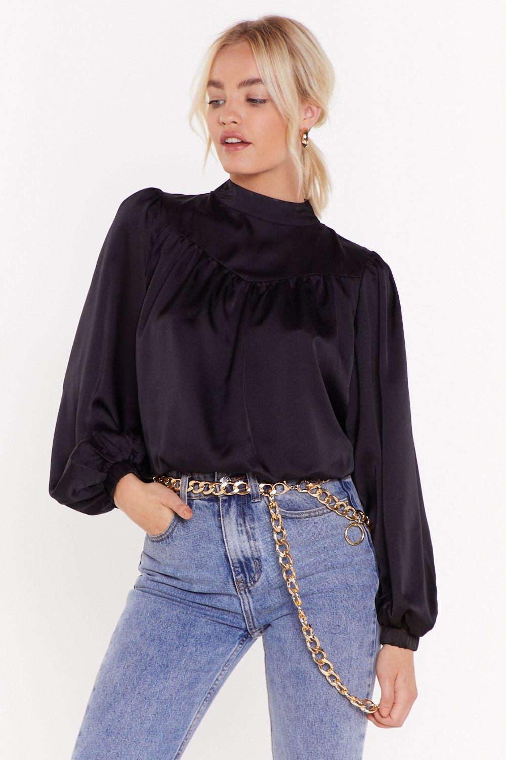 black satin high neck blouse