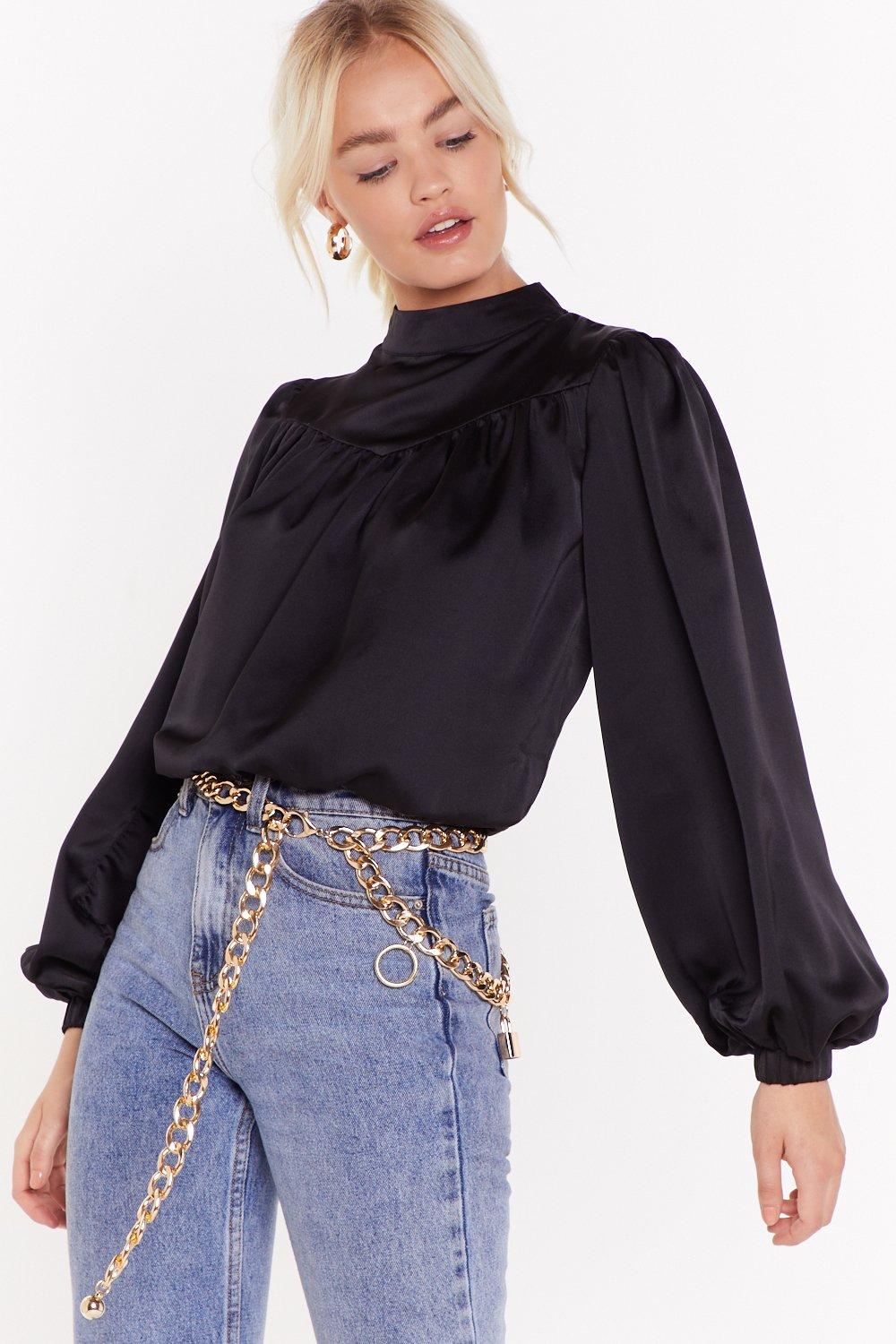 black satin high neck blouse