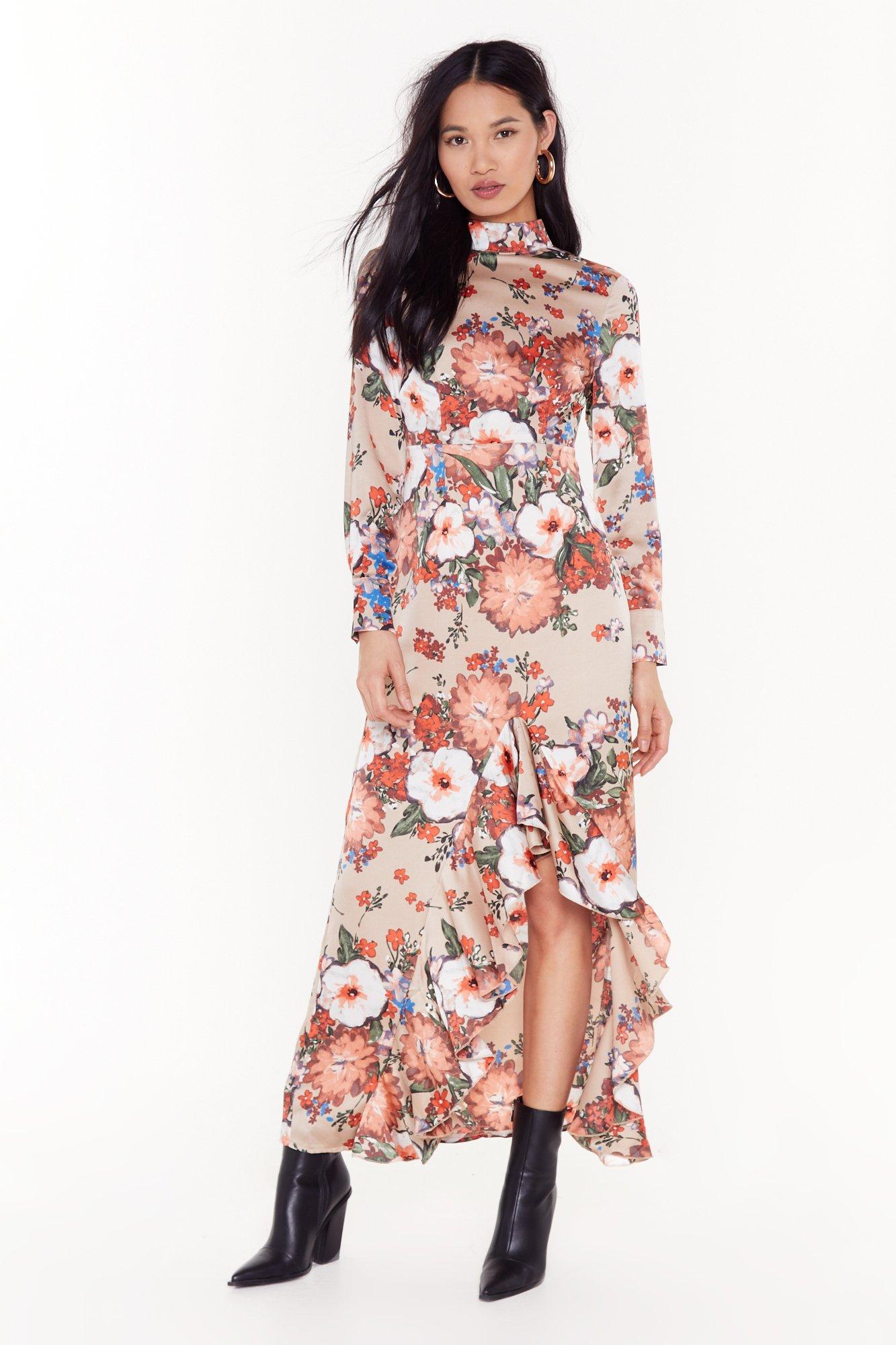 high neck floral maxi dress