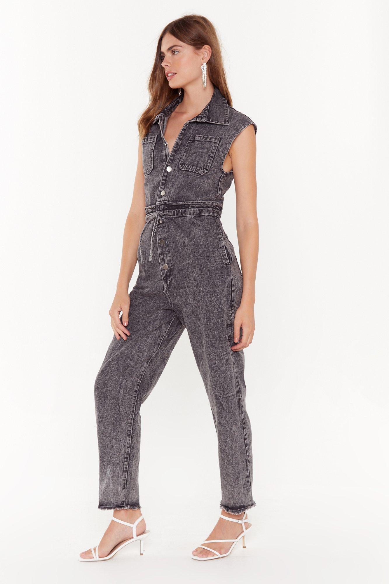 grey denim jumpsuit