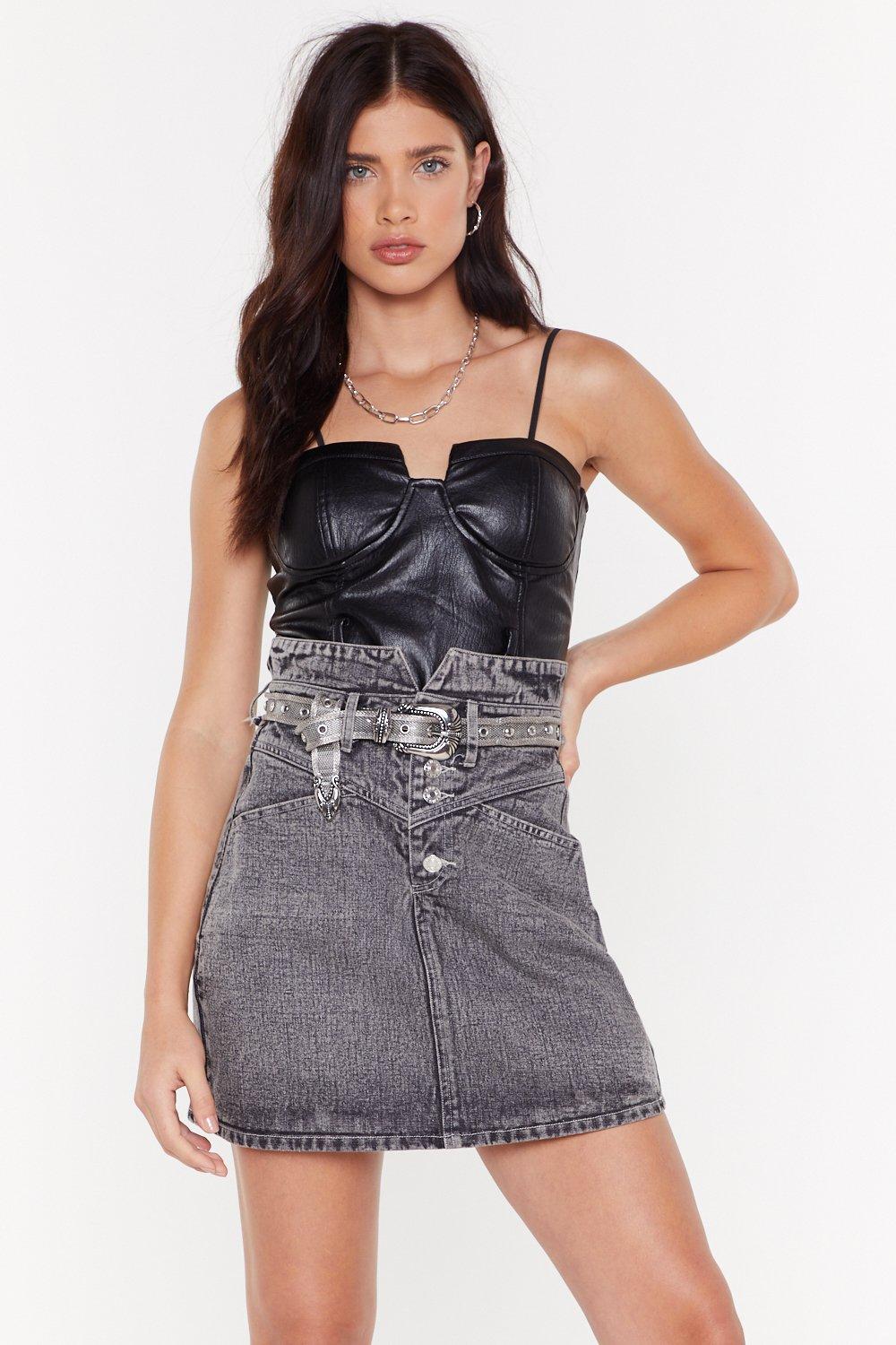corset and mini skirt
