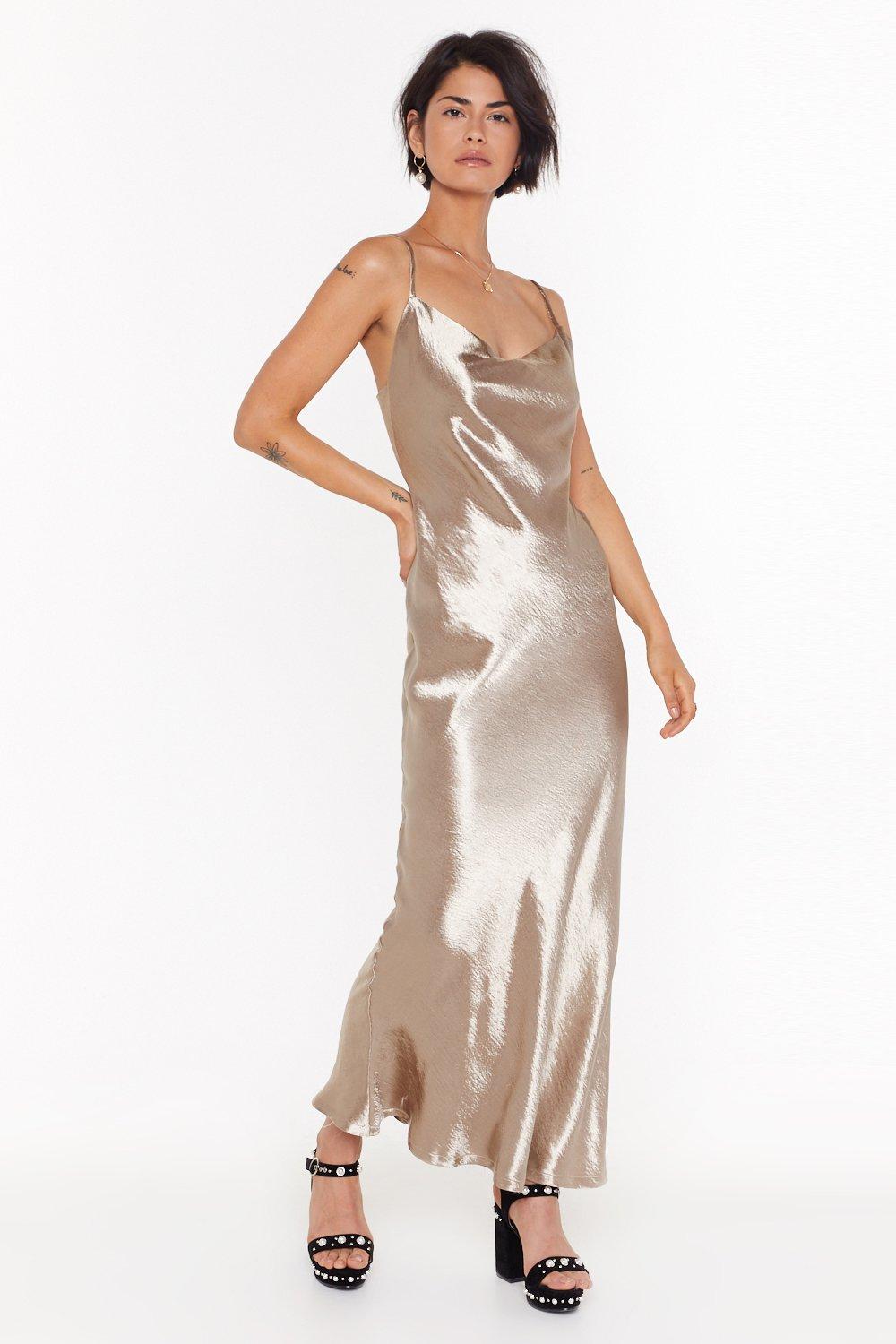 long gold slip dress