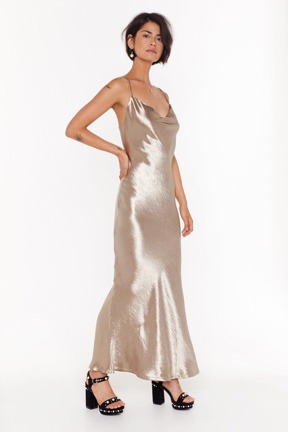 satin gold maxi dress