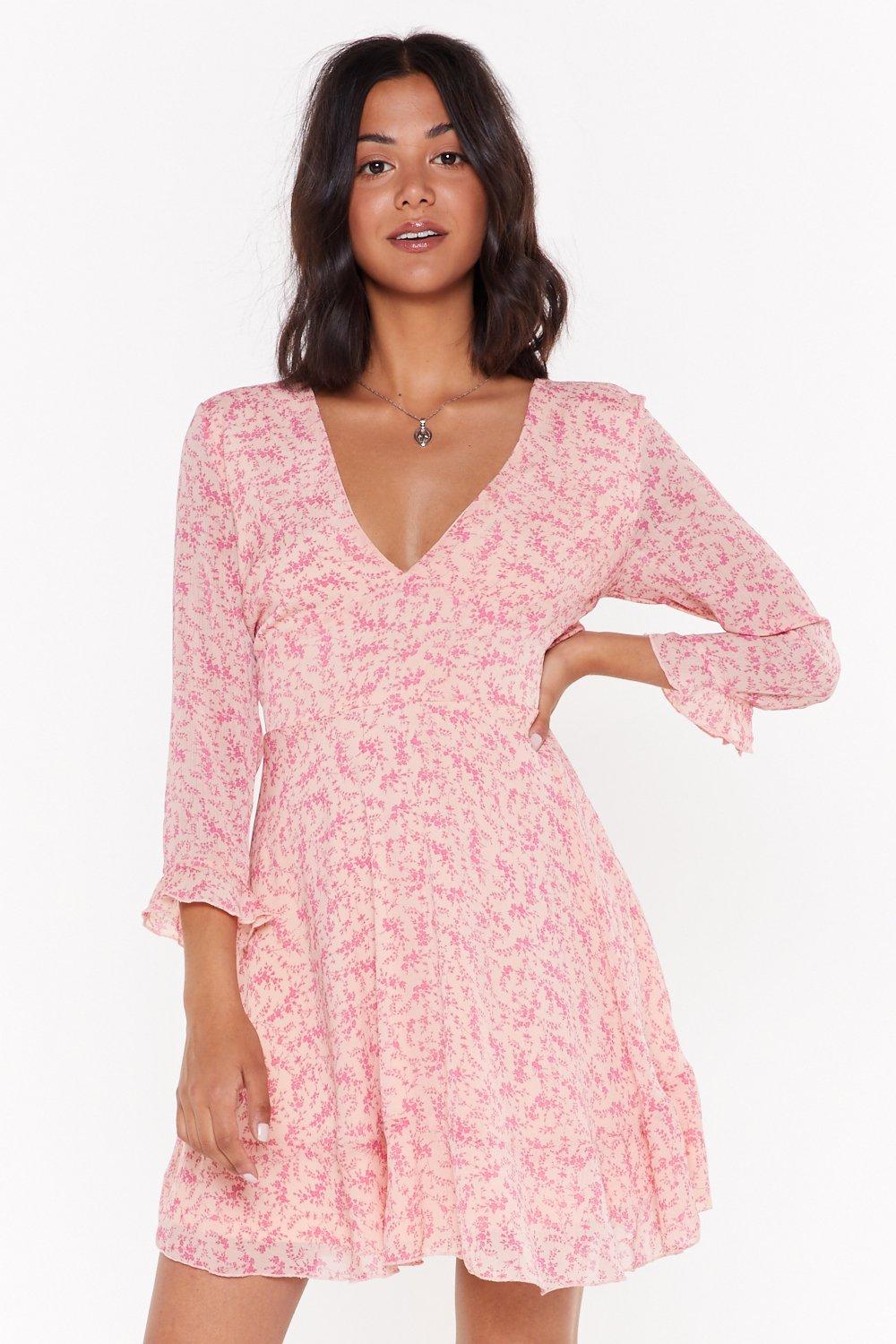 pink chiffon mini dress