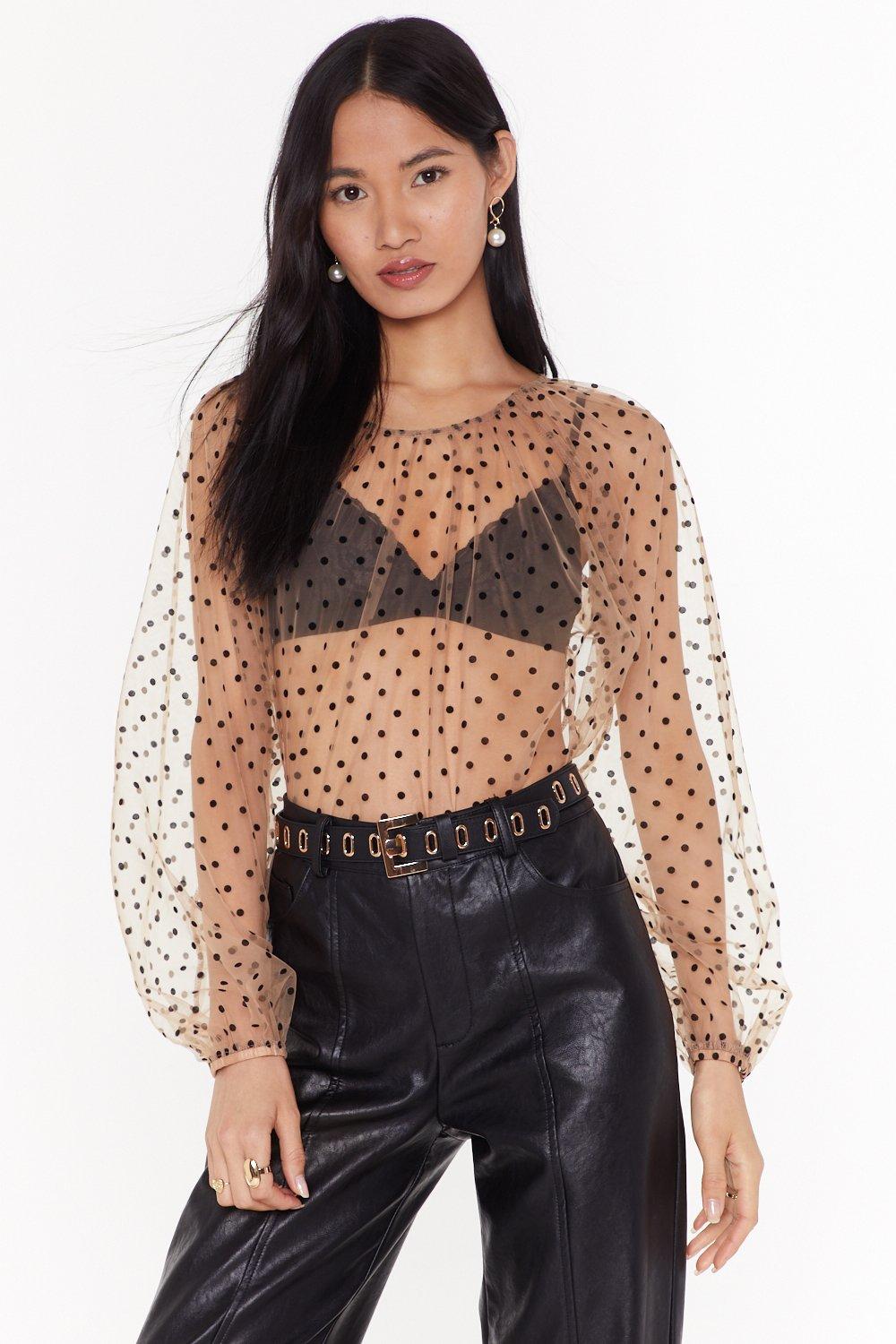 mesh polka dot shirt