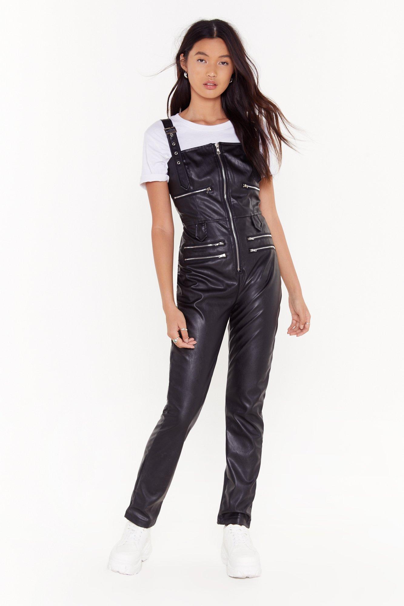 leather overall jumpsuit