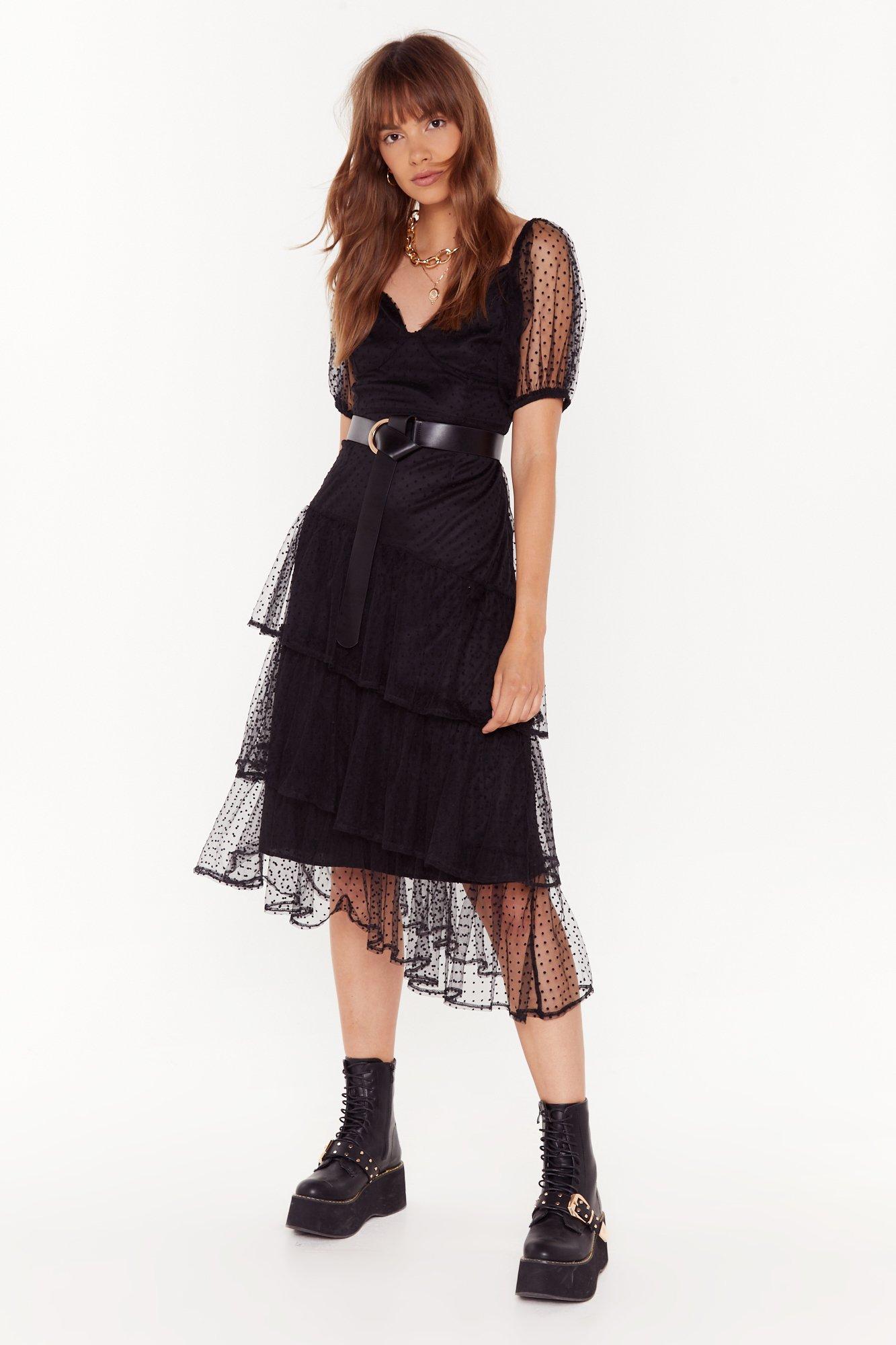 mesh puff sleeve dress