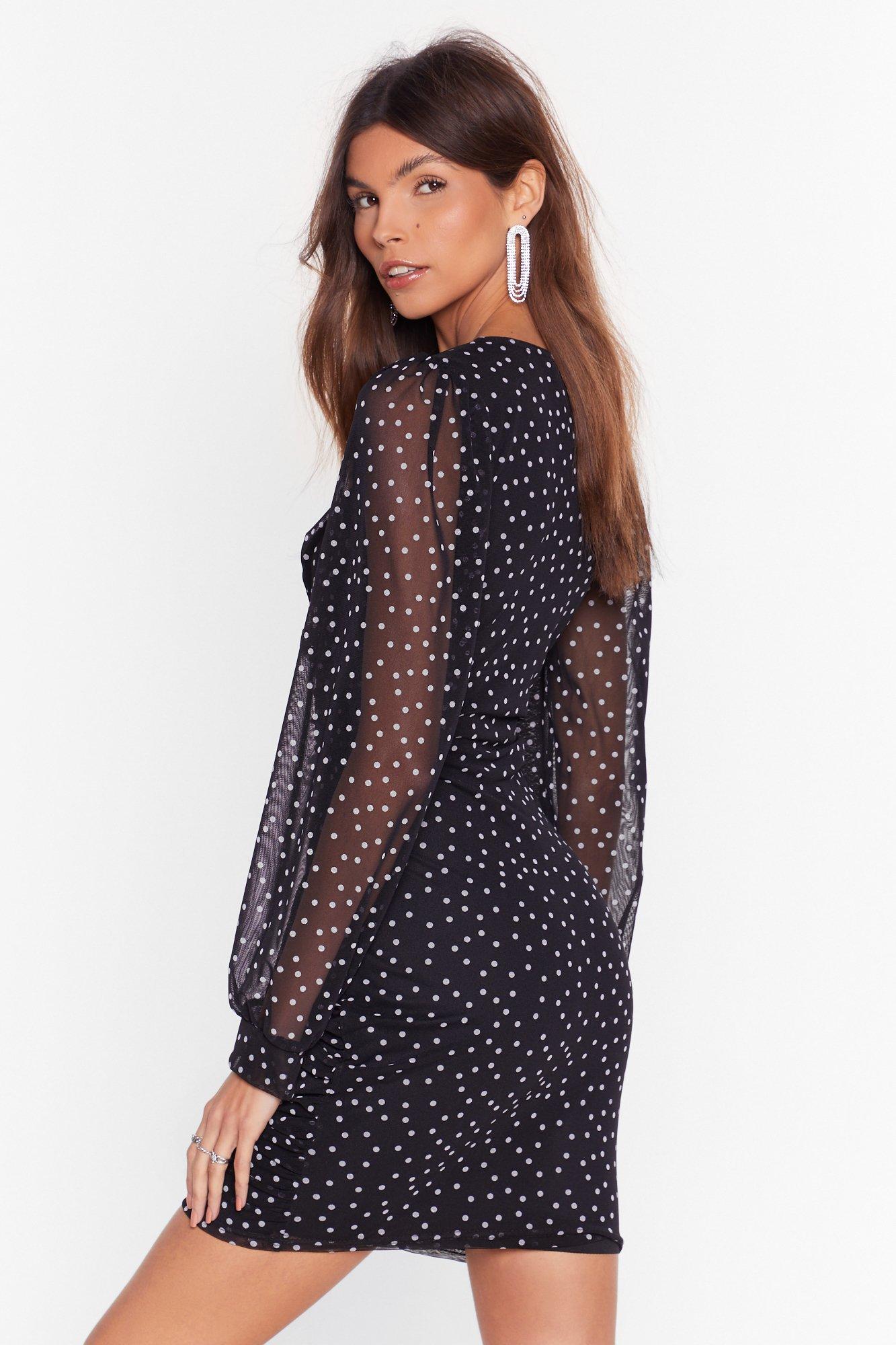 polka dot mesh mini dress