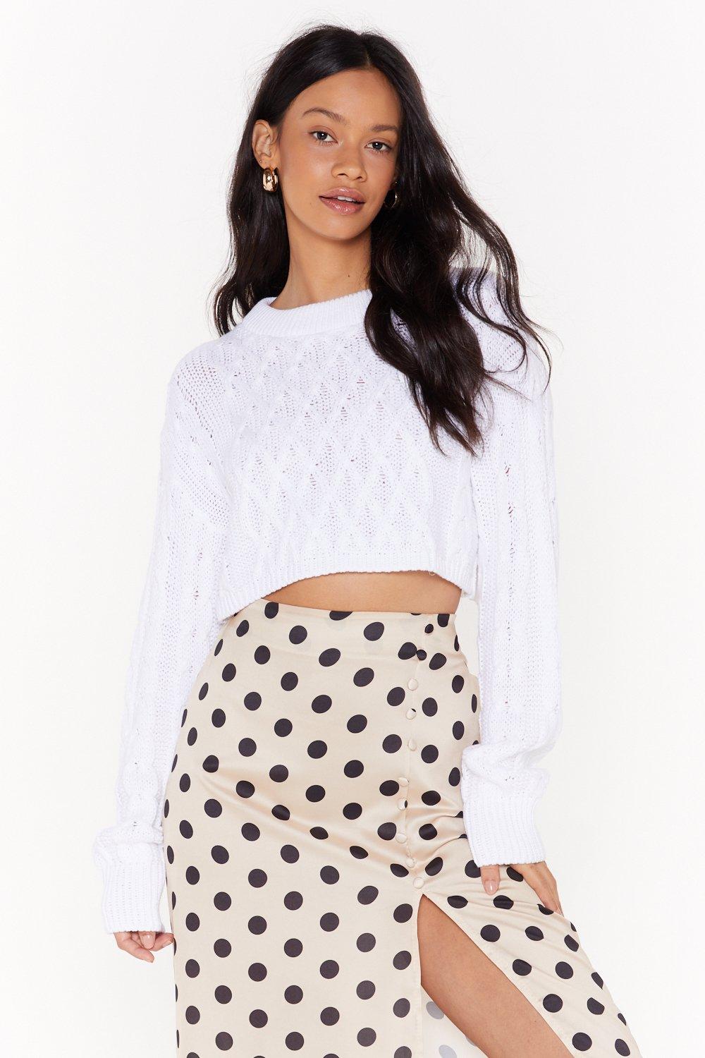 cropped white knitted jumper