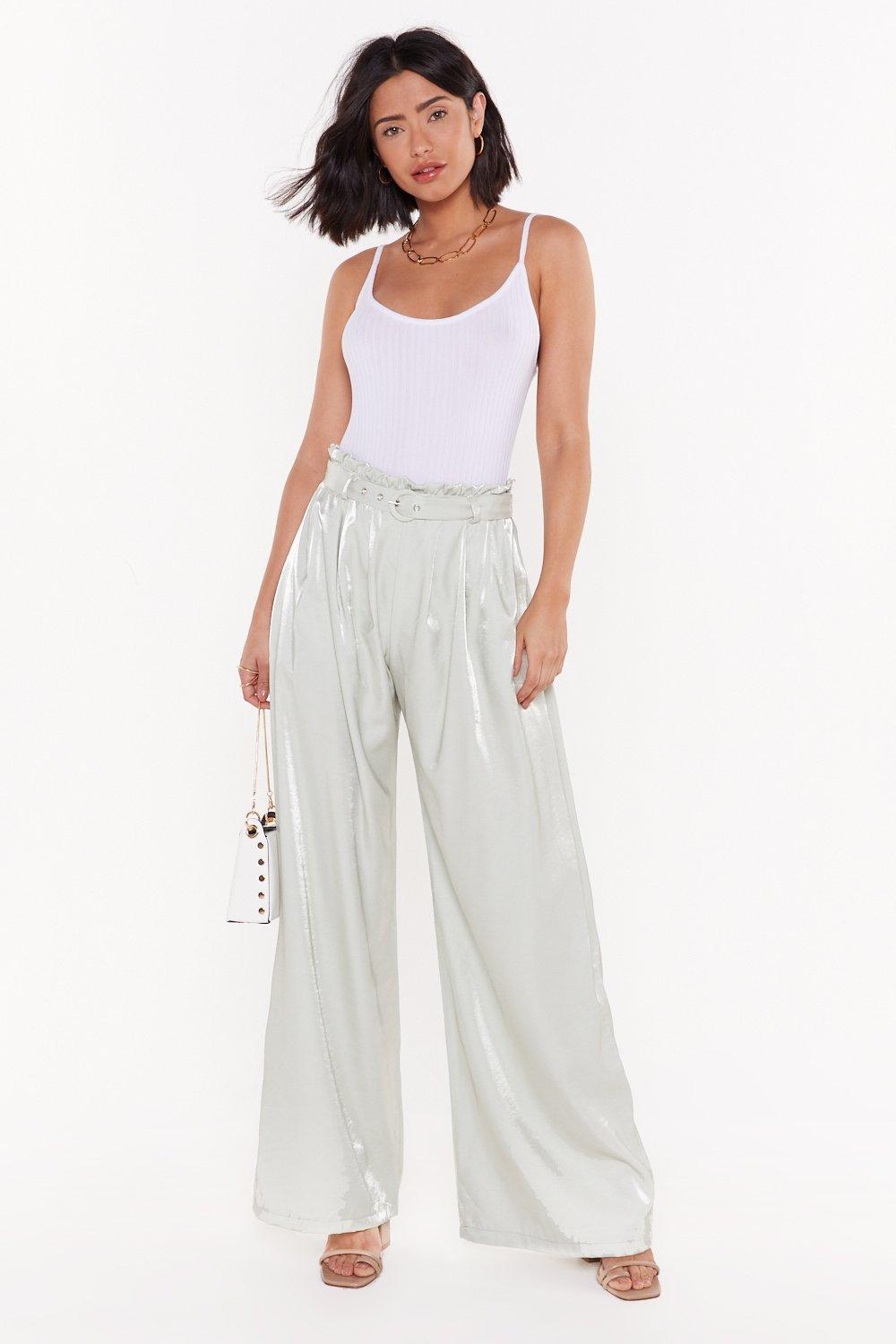 Belted Wide Leg Shimmer Pants | Nasty Gal