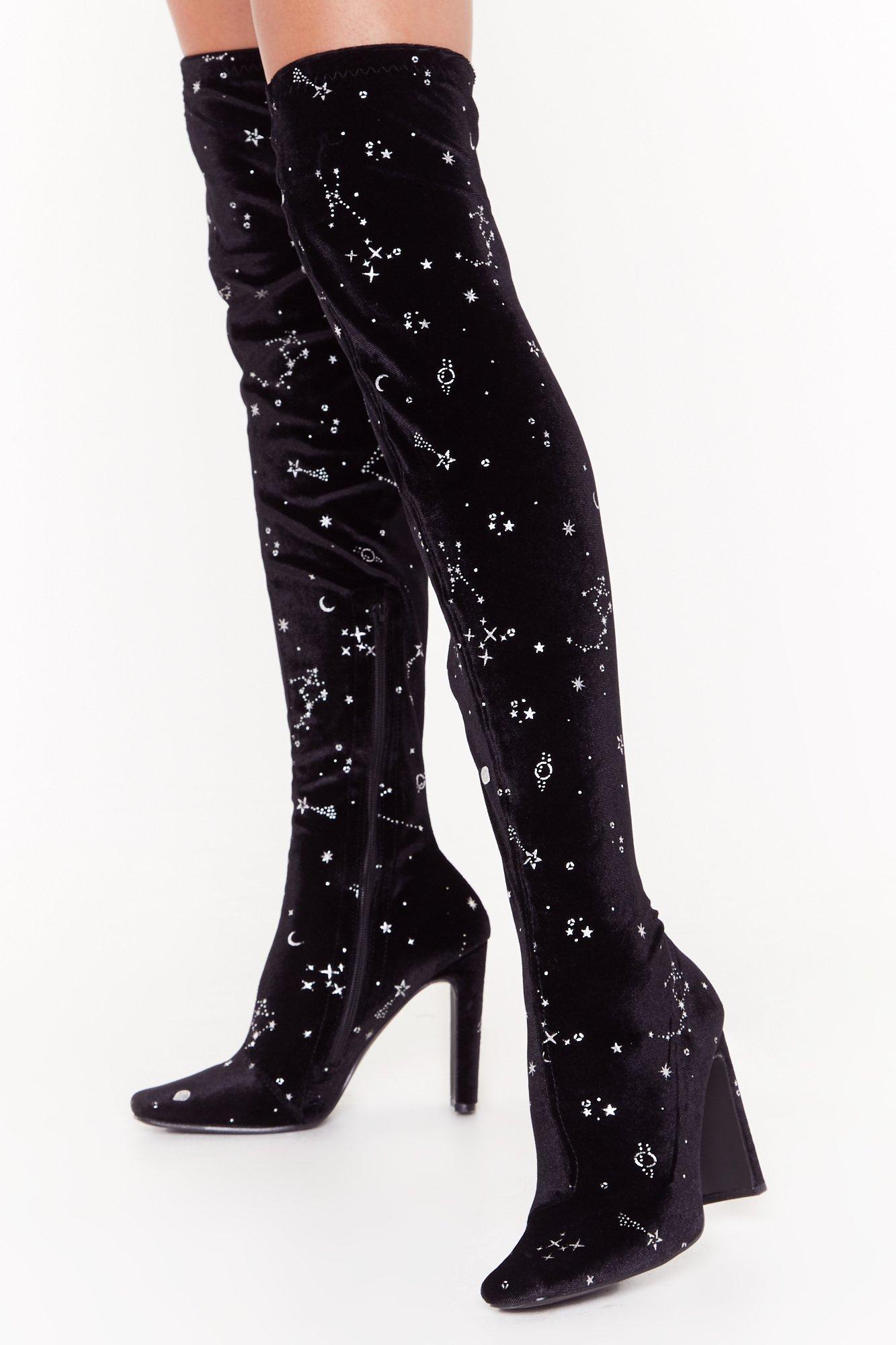 velvet knee high boots