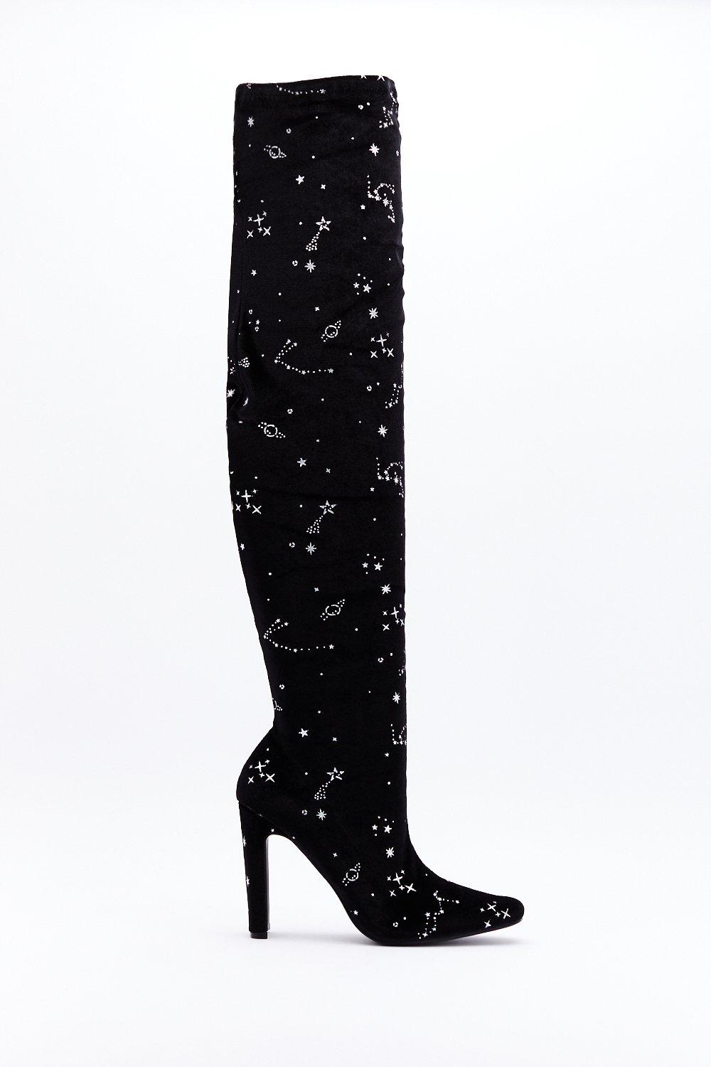 velvet high knee boots