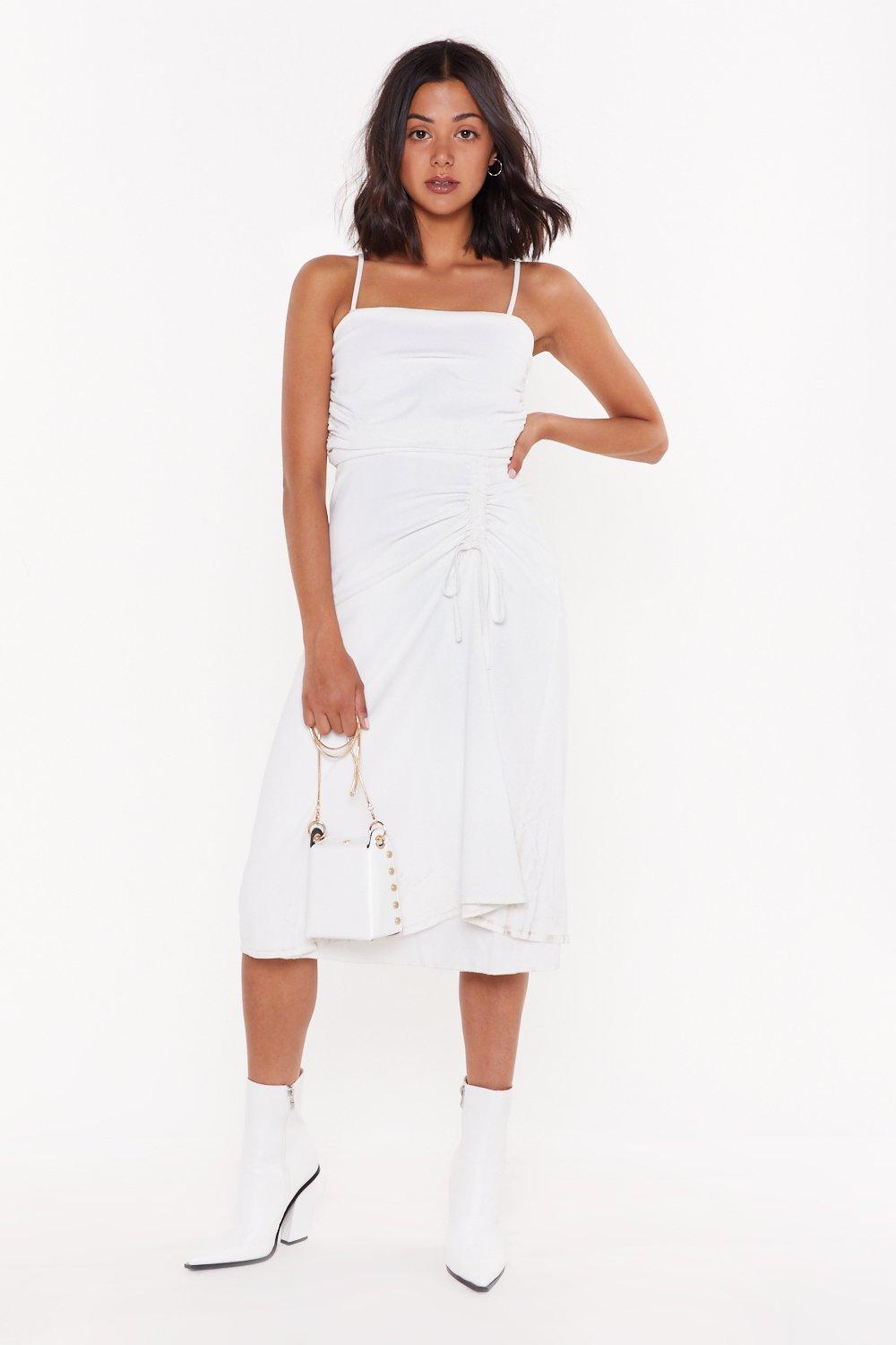 white spaghetti strap dress midi